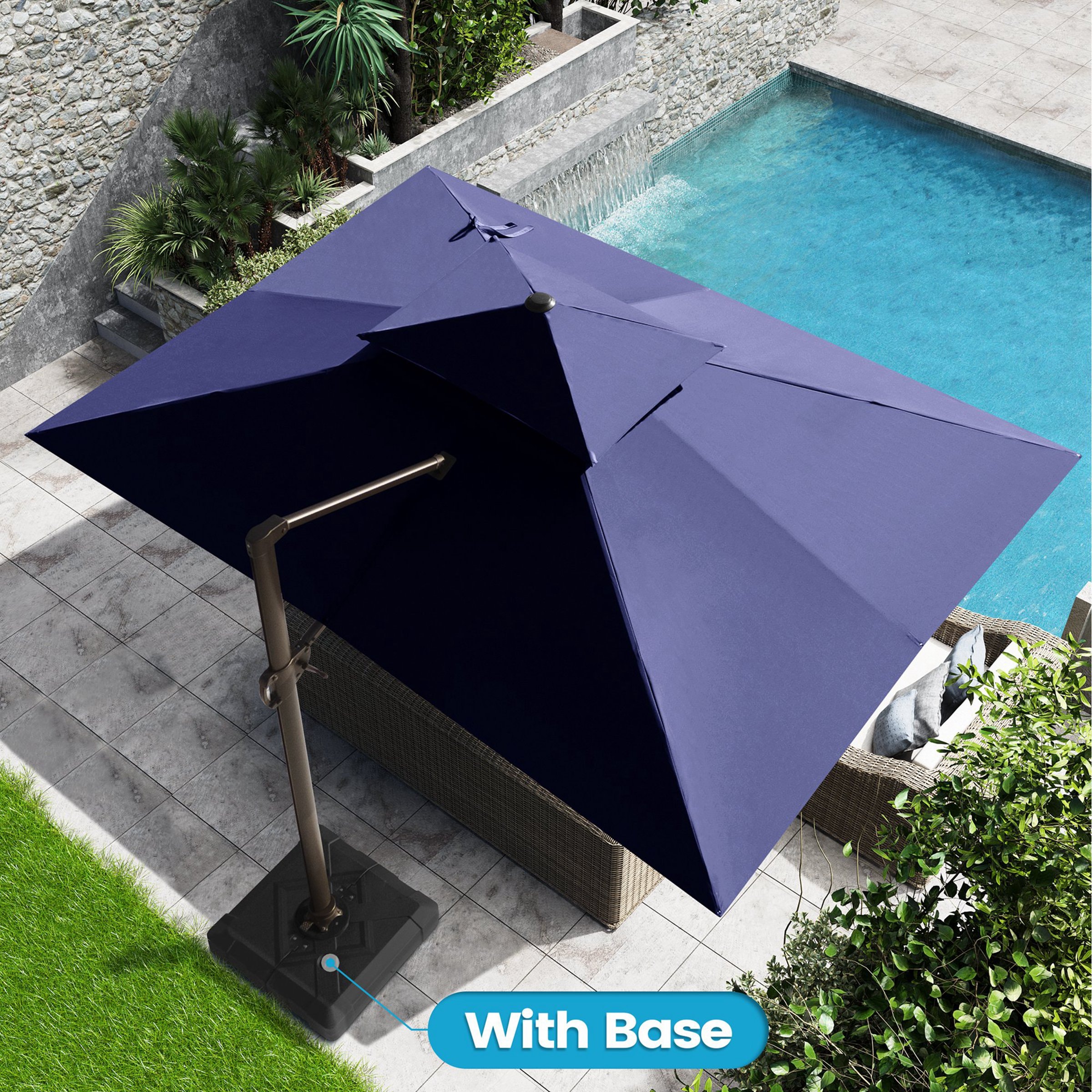 Crestlive Products CL-PU056NAV 13-ft Aluminum Navy Slide-tilt Cantilever Patio Umbrella with Base