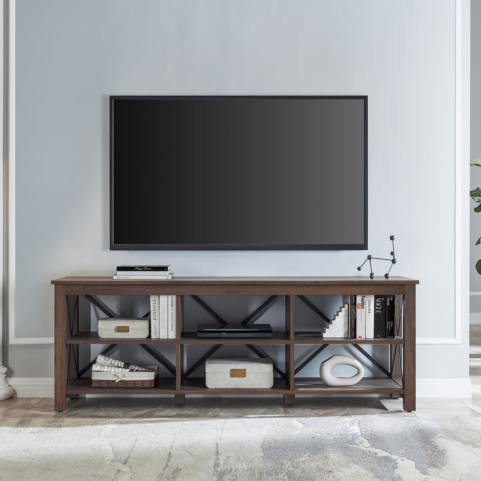 Sawyer 68" Alder Brown Metal Frame TV Stand