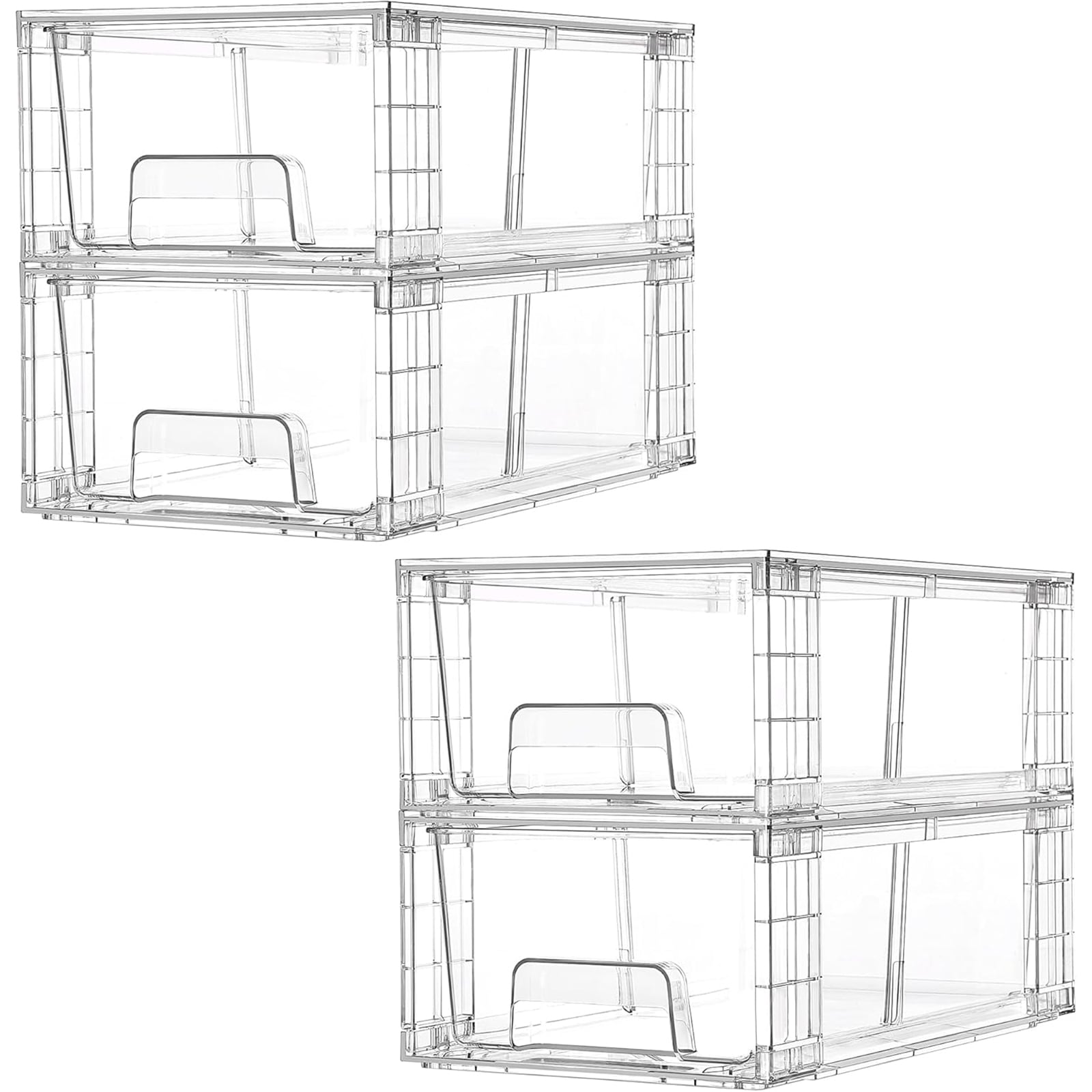 Aoibox  4 Pack Stackable Storage Drawers Clear Acrylic Organizers with Handles for Fridge Bathroom Kitchen Cabinet and Pantry