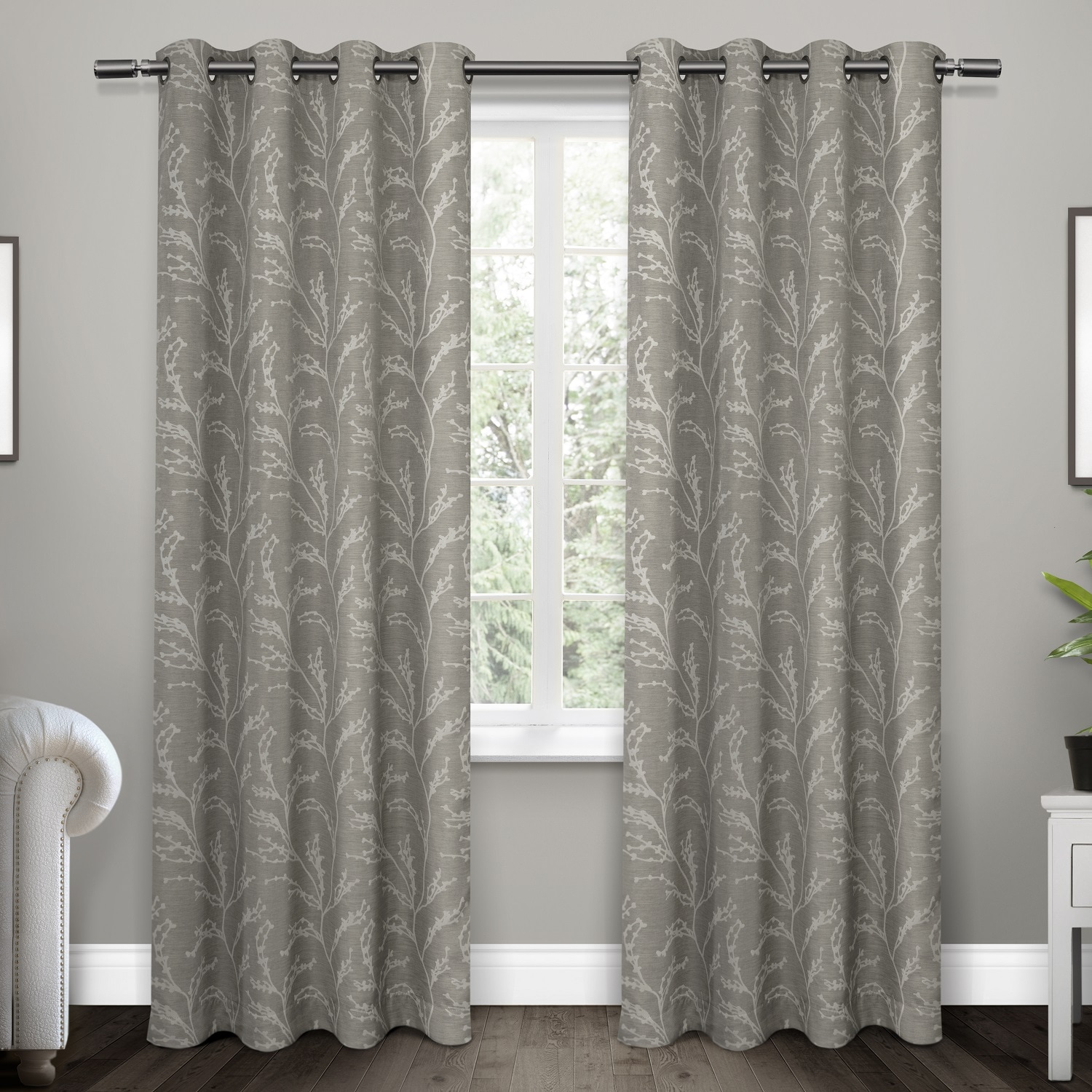 Exclusive Home EH8003-01 2-84G 84-Inches Ash grey Floral Room darkening Interlined Grommet Curtain panel pair