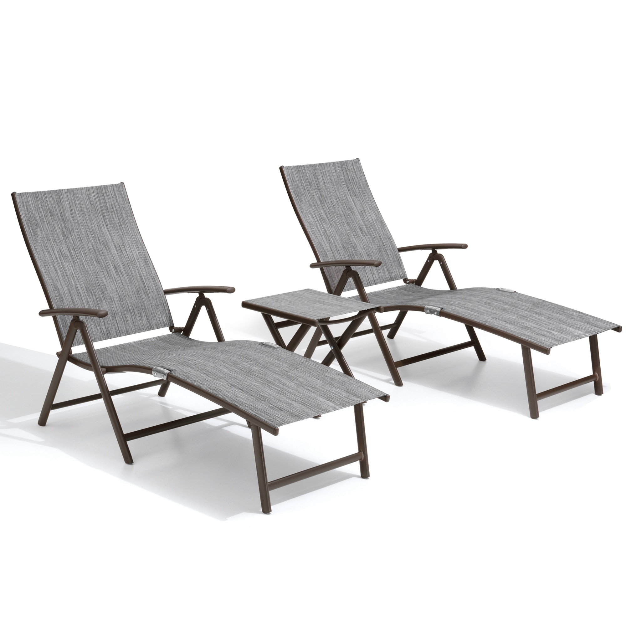 2-Person Black and Gray Aluminum Adjustable Chaise Lounge Set with Table