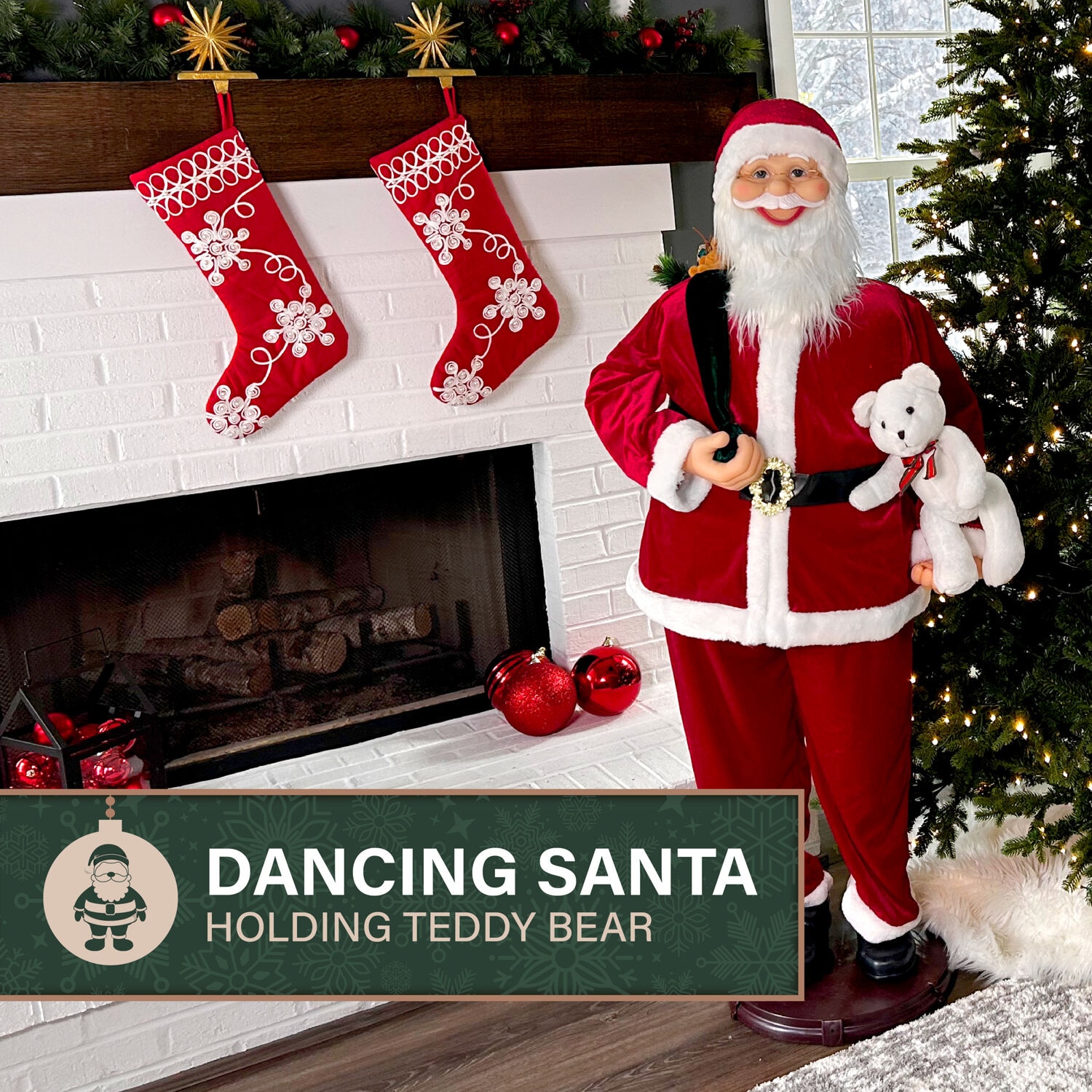 Life-Size Red Velvet Dancing Santa with Teddy Bear