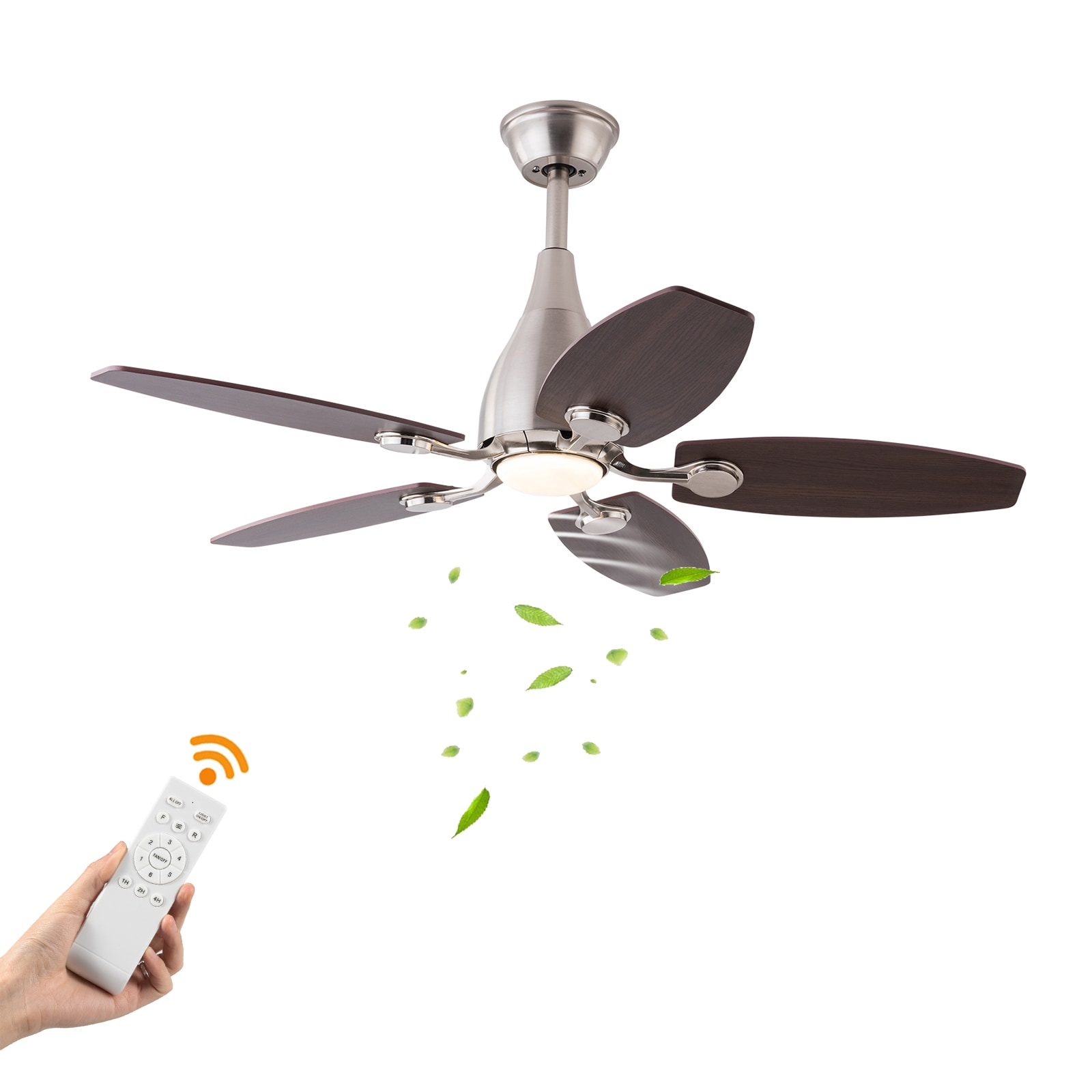 Oukaning JZUCOD-00580099 42-in Color-Changing Walnut brown with ABS Blades Fandelier Ceiling Fan With Light and Remote ( 5 -Blade )