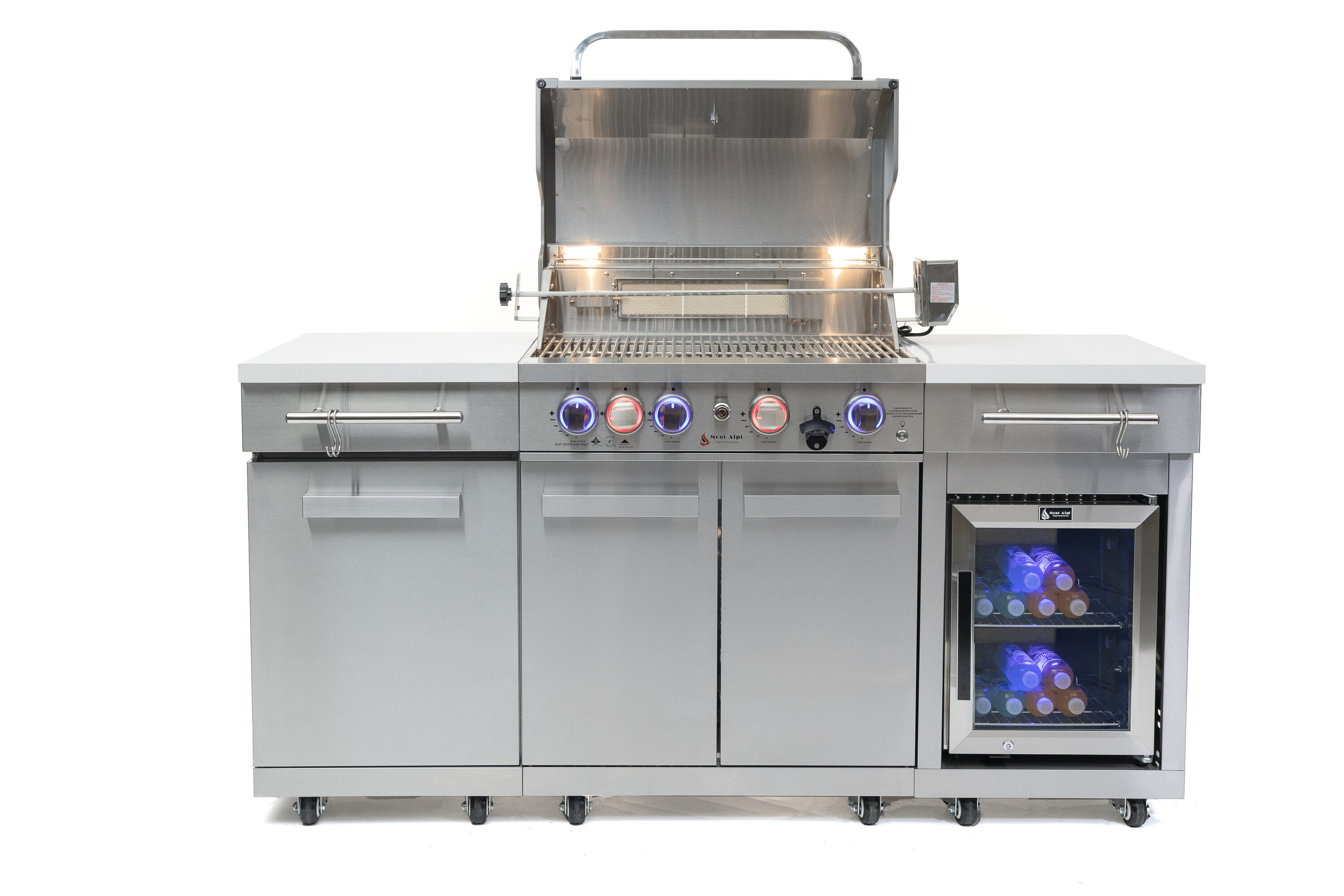 Mont Alpi MA-957FCRS Compact Outdoor Islands 3 -Piece 70-in W x 24-in D x 46-in H Modular Outdoor Kitchen Grill with bar/counter top 5 Burners
