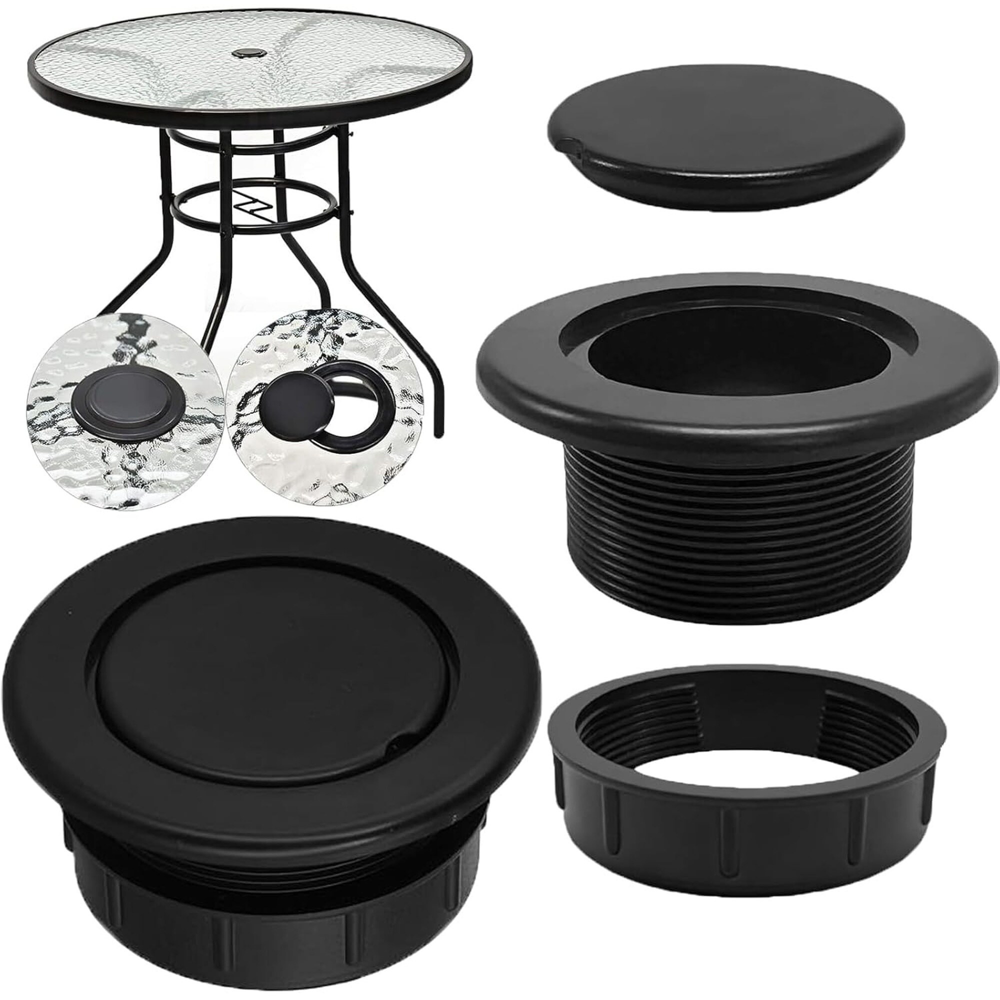 Angel Sar Black Patio Table Umbrella Hole Ring Plug Cap Set with Pole ...
