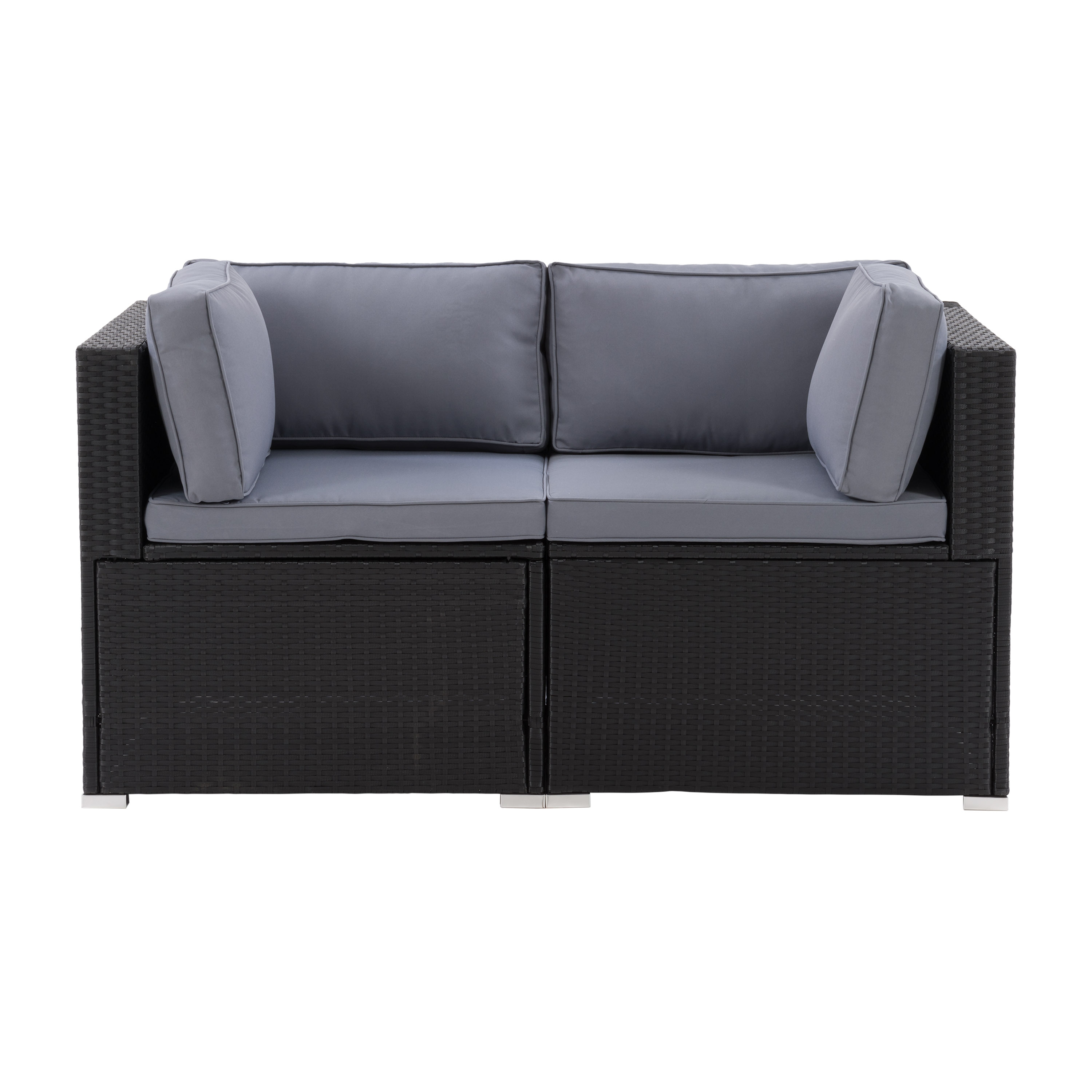 Parksville Black Resin Wicker Two-Seat Outdoor Sectional with Gray Cushions
