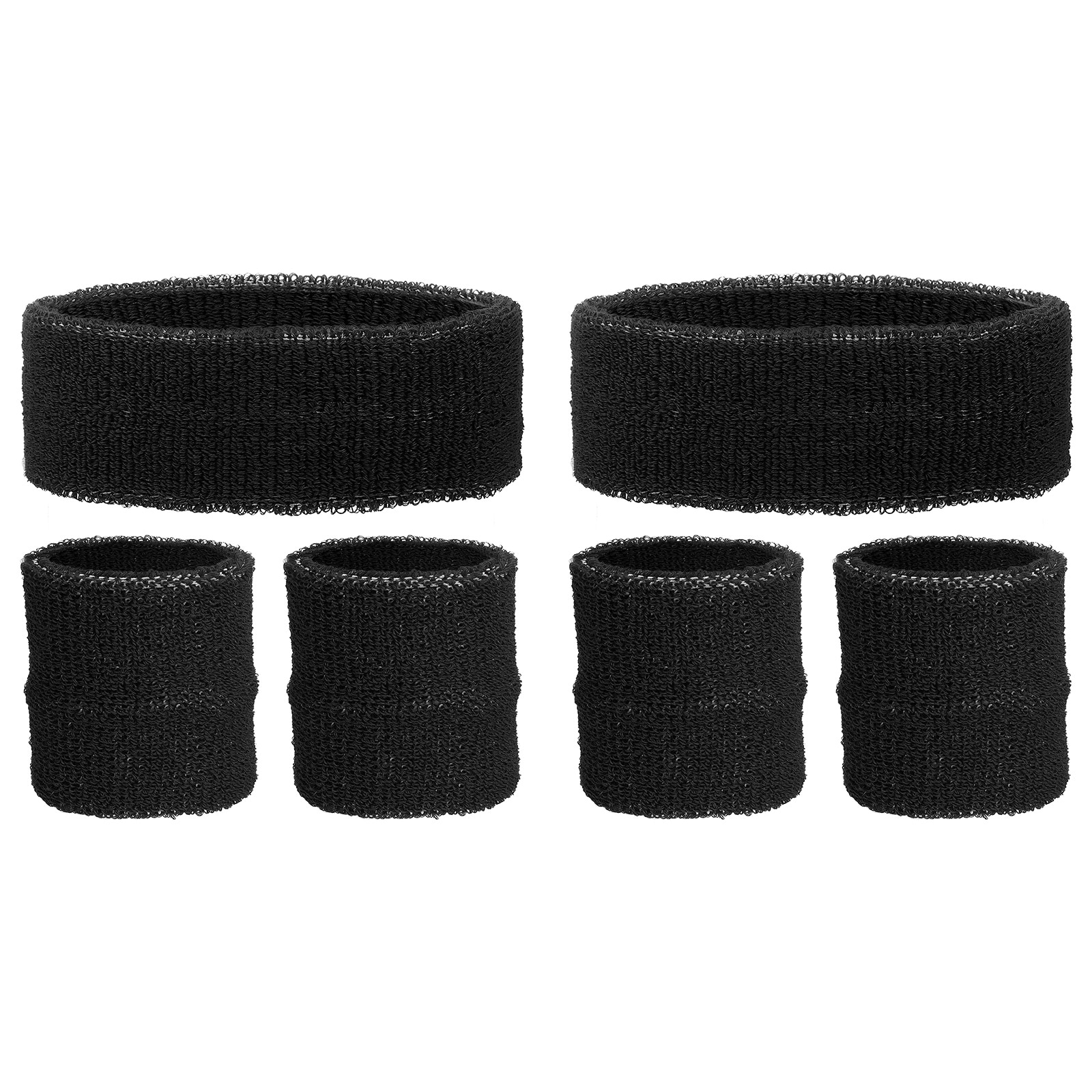 Unique Bargains 6pcs Sweatband Set 2pcs Sports Headband and 4pcs Wristbands Moisture Wicking Breathable Athletic Bands Wrist and Black-Fit for (Basketball/Tennis/Football/Gym)