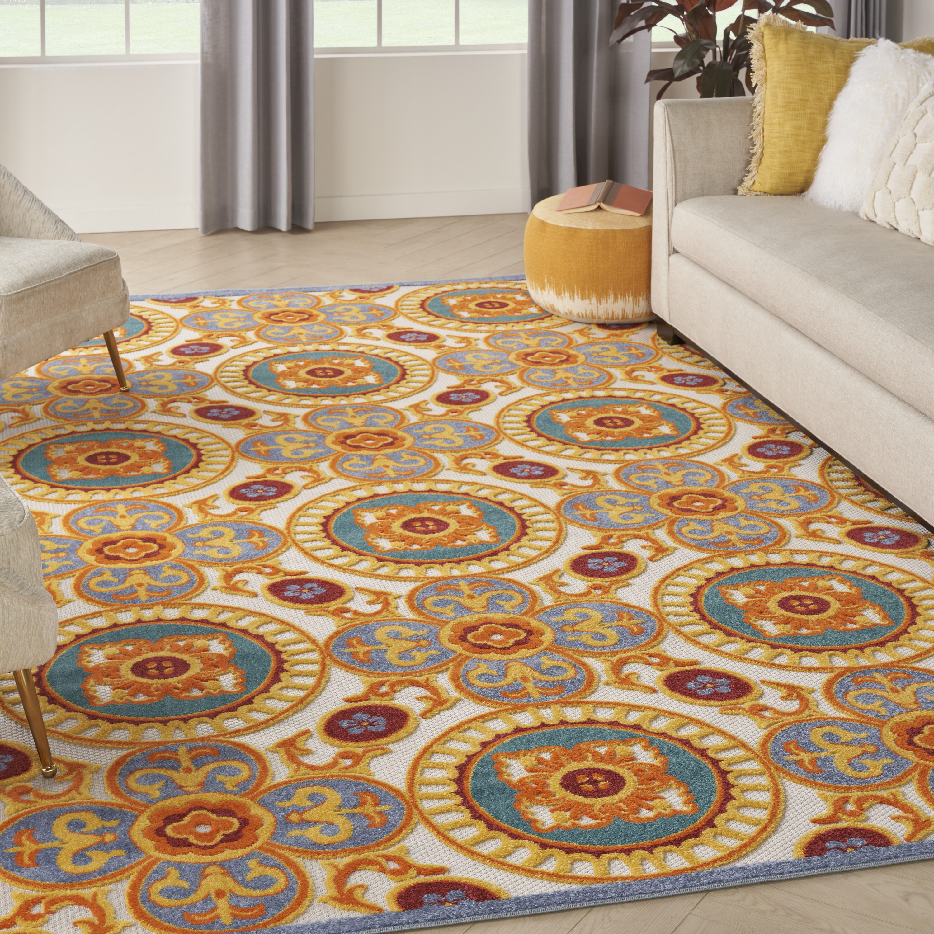 Nourison 099446168597 Aloha 8 x 11 (ft) Loomed Polypropylene Multicolor Rectangular Indoor/Outdoor Medallion Tropical Area rug