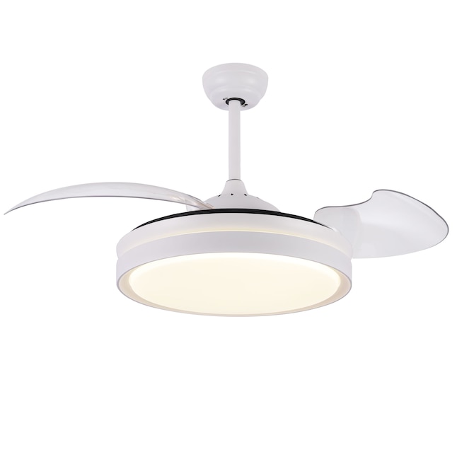 Bella Depot Retractable Ceiling Fan 36 In White Color Changing Led Indoor With Light Remote 3 Blade The Fans Department At Com - Ceiling Fan Light Combo With Retractable Blades