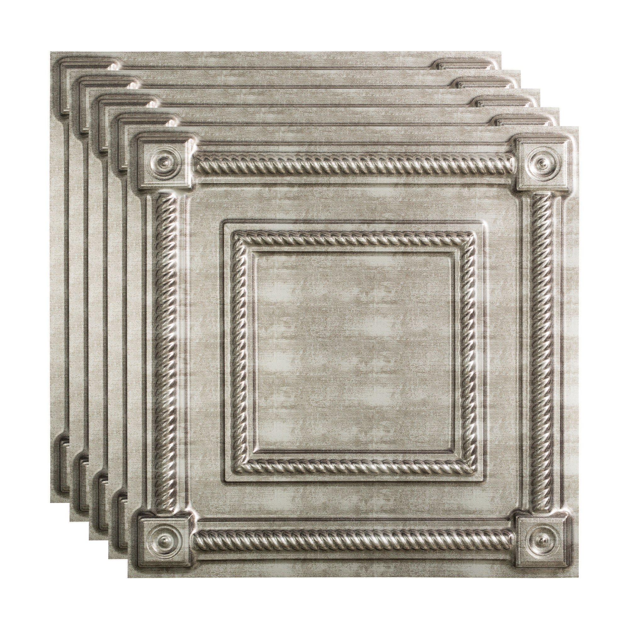 Fasade PL6121 2-ft x 2-ft Coffer Crosshatch Silver PVC Drop Ceiling Tile ( 5 -Pack, 20-Sq. Feet / Case )