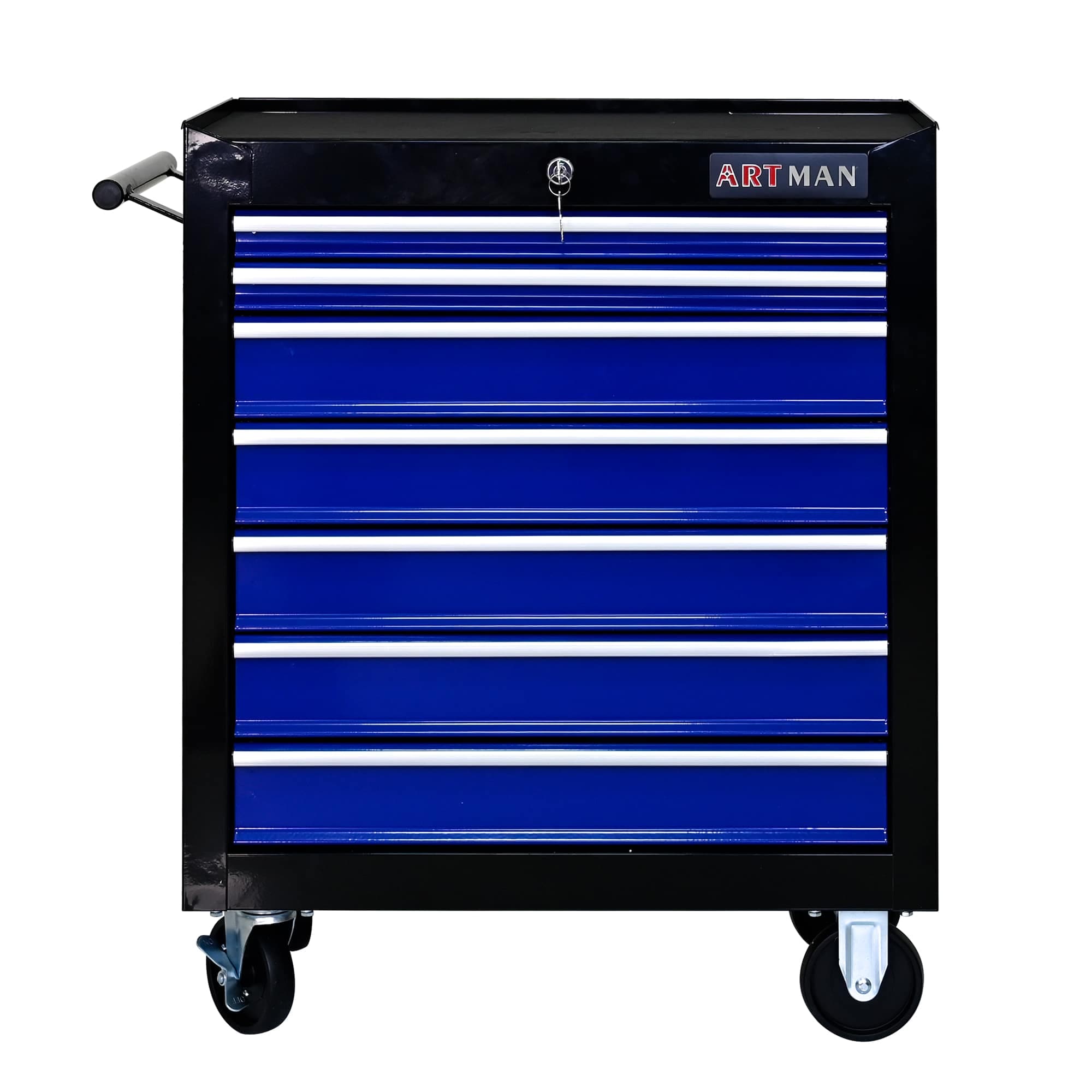 Vynxaria LESX0421-DJGJX-TB025 7 Drawer Multifunctional Tool Cart with Wheels  Lockable Toolbox  and Ball Bearing Drawers   Durable Mobile Tool Storage Trolley for Garage Workshop Black+Blue