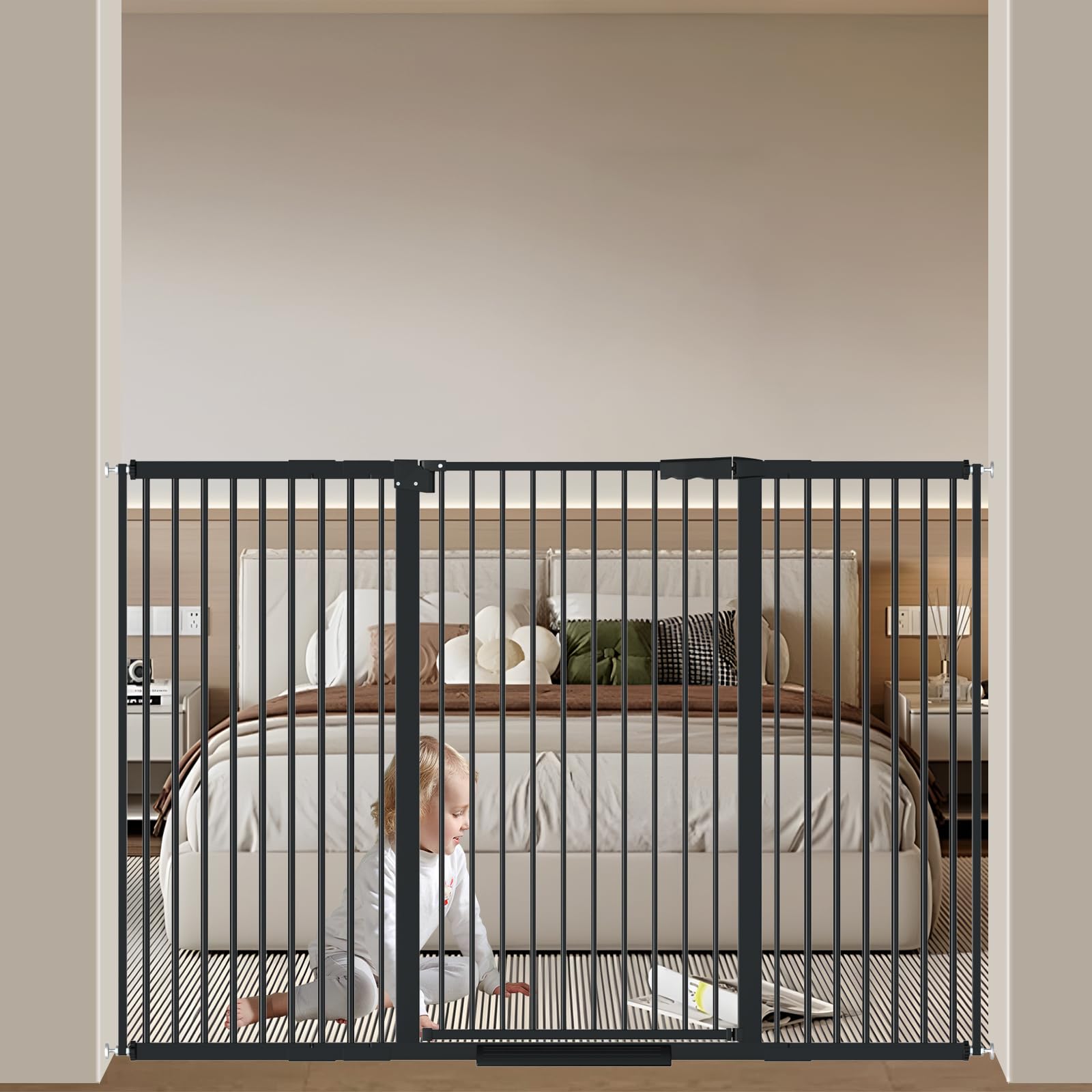 Misopily  40.55 Inch Tall 53.74 to 61.61 Inch Wide Extra Tall Extra Wide Pet and Baby Gate 1.37 Inch Ultra Narrow Spacing Pressure Mounted 1 Piece