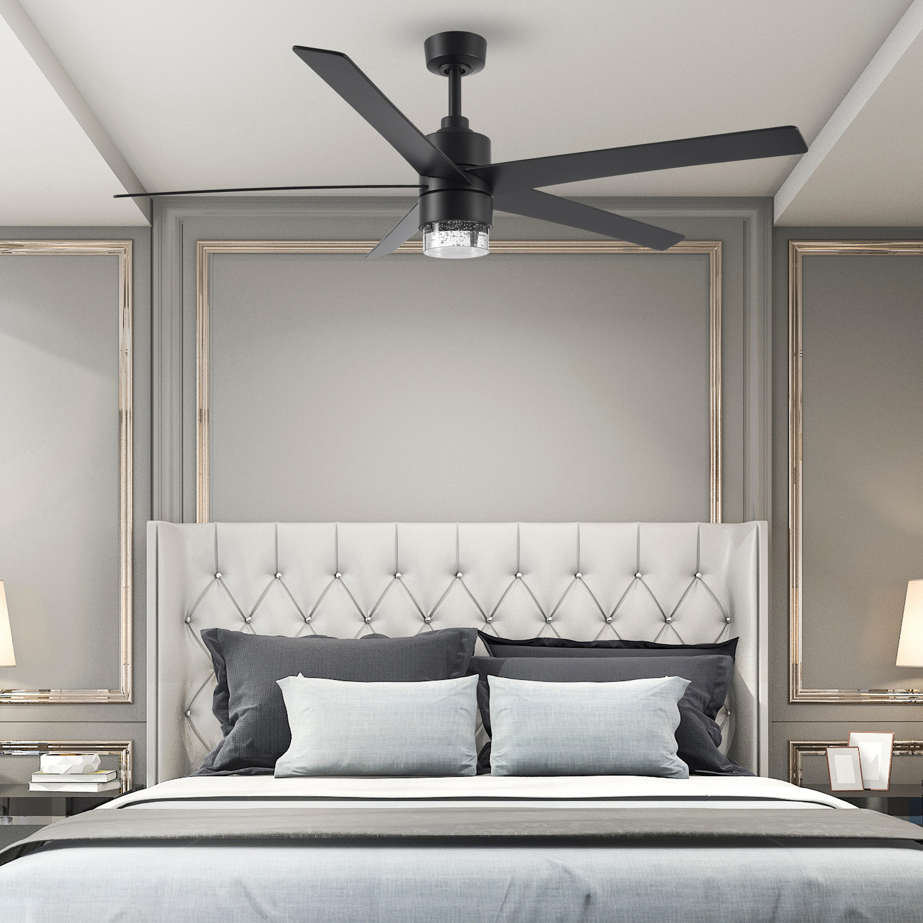 Harbor Breeze AR12C-52MBK Dunwynn 52-in Color-Changing Integrated LED Matte Black with Matte Black Blades Ceiling Fan With Light - Remote Included ( 5 -Blade )