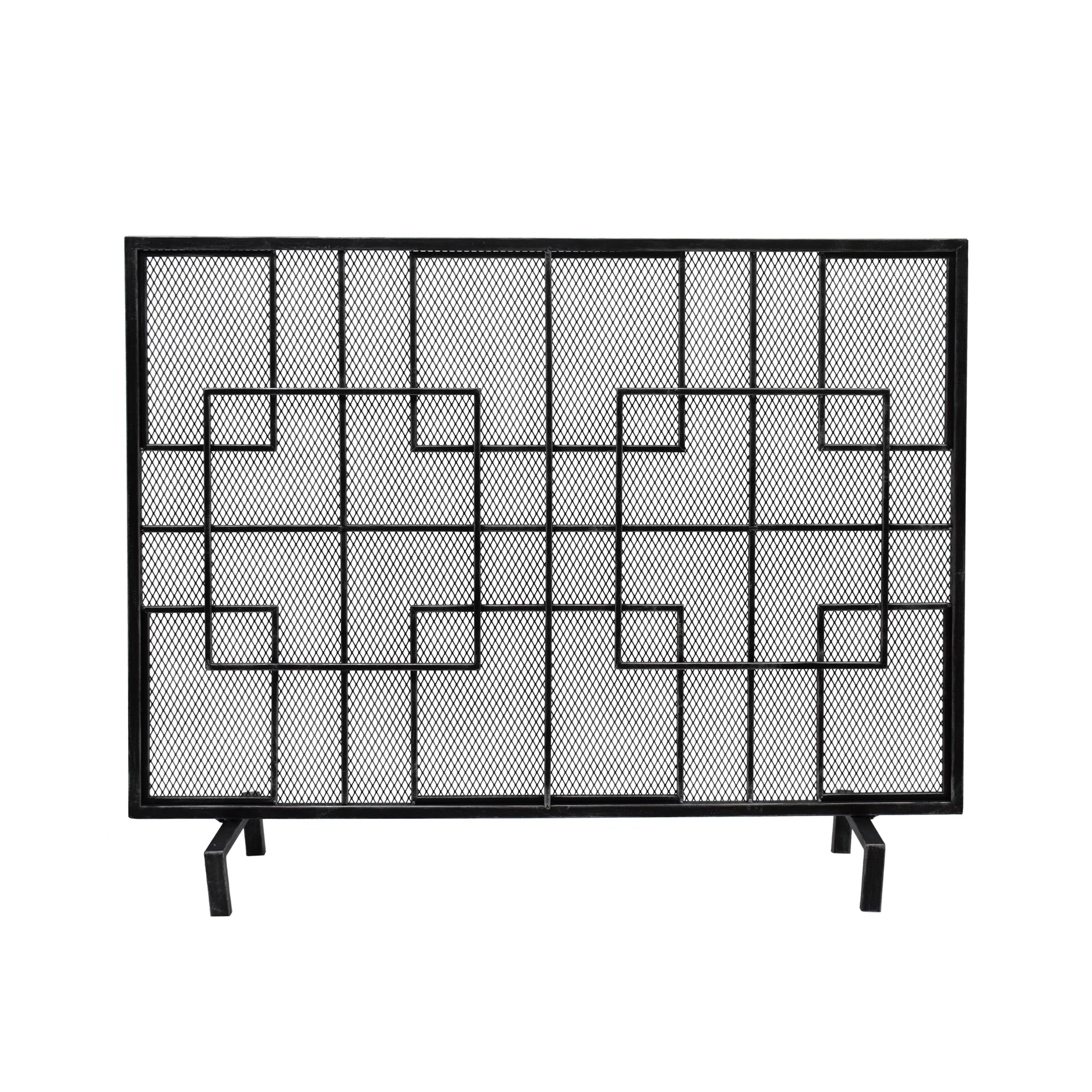 Best Selling Home Decor 309246 41-in Black silver Iron 1 -Panel Flat Fireplace Screen
