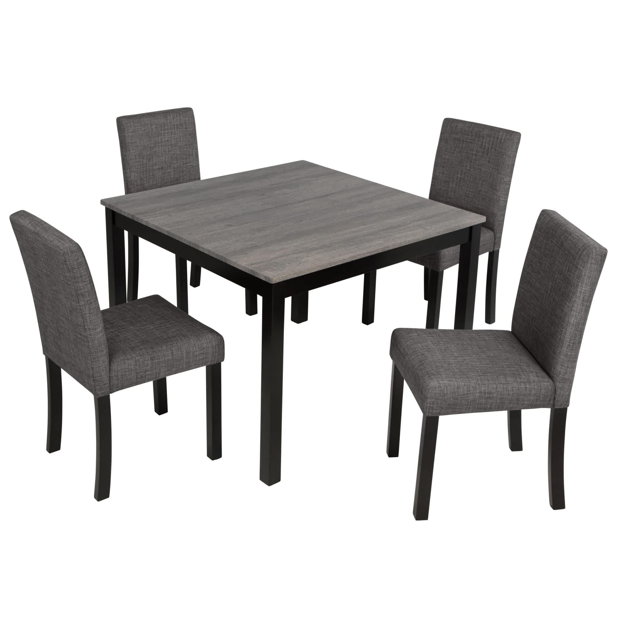 Vynxaria  5 Piece Dining Table Set Wooden Square Table with 4 Upholstered Chairs Light Grey Black Two Tone for Kitchen Dining Room Fits 4