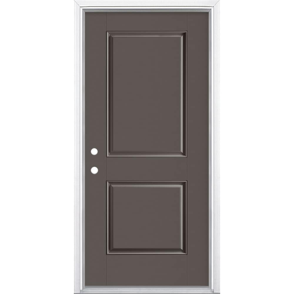 Masonite 1218166 36-in x 80-in x 4-9/16-in Fiberglass No glass Right-hand inswing Timber Gray Painted Prehung Front Door with Brickmould Insulating core