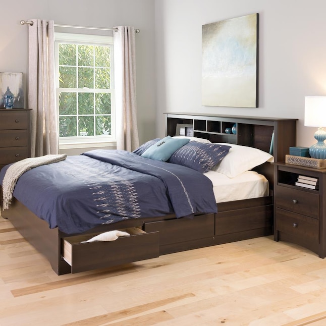 Espresso King Platform Bed With Storage, Bed Frame With Storage On Top