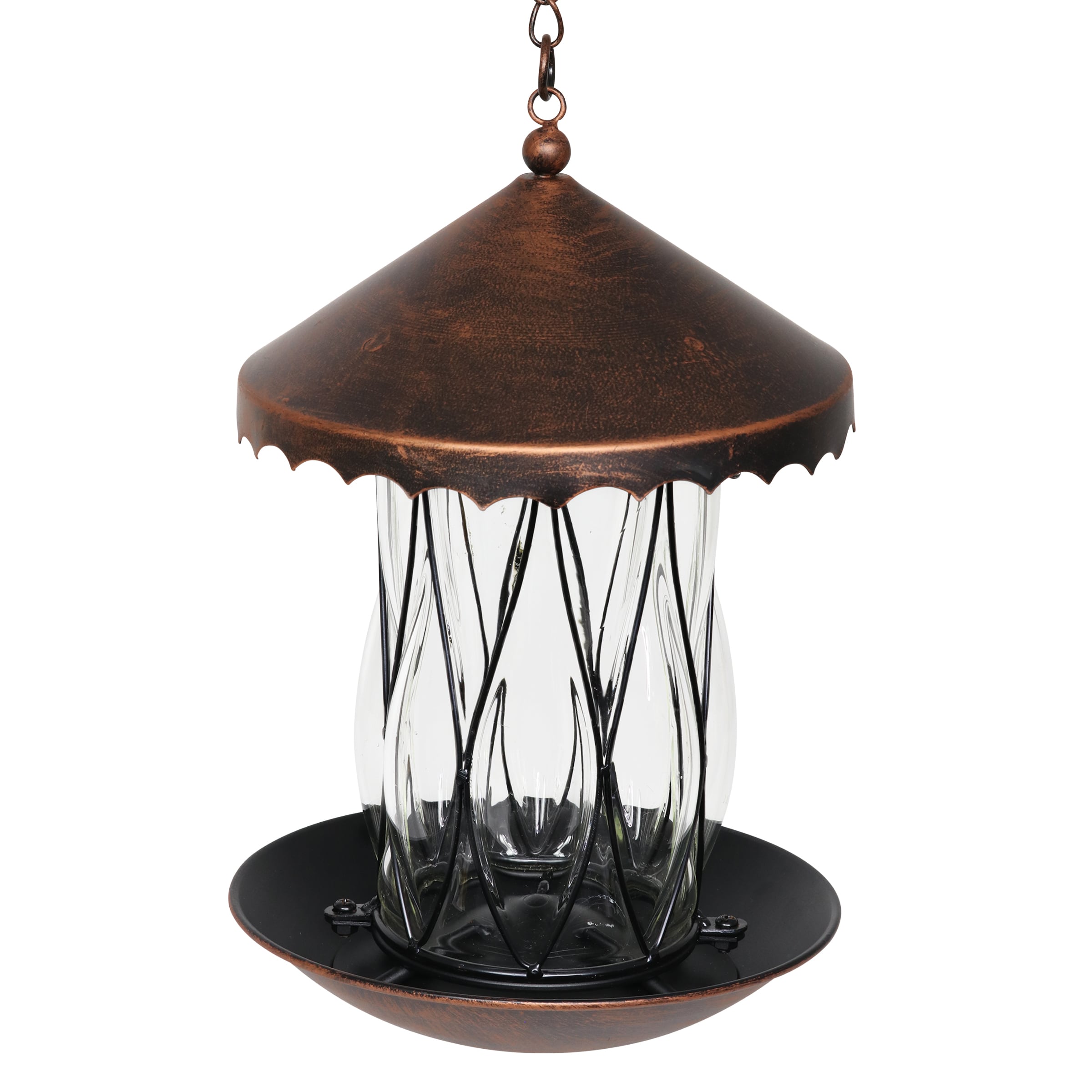 Solar Bronze Hanging Bird Feeder with Diamond Glass Pattern