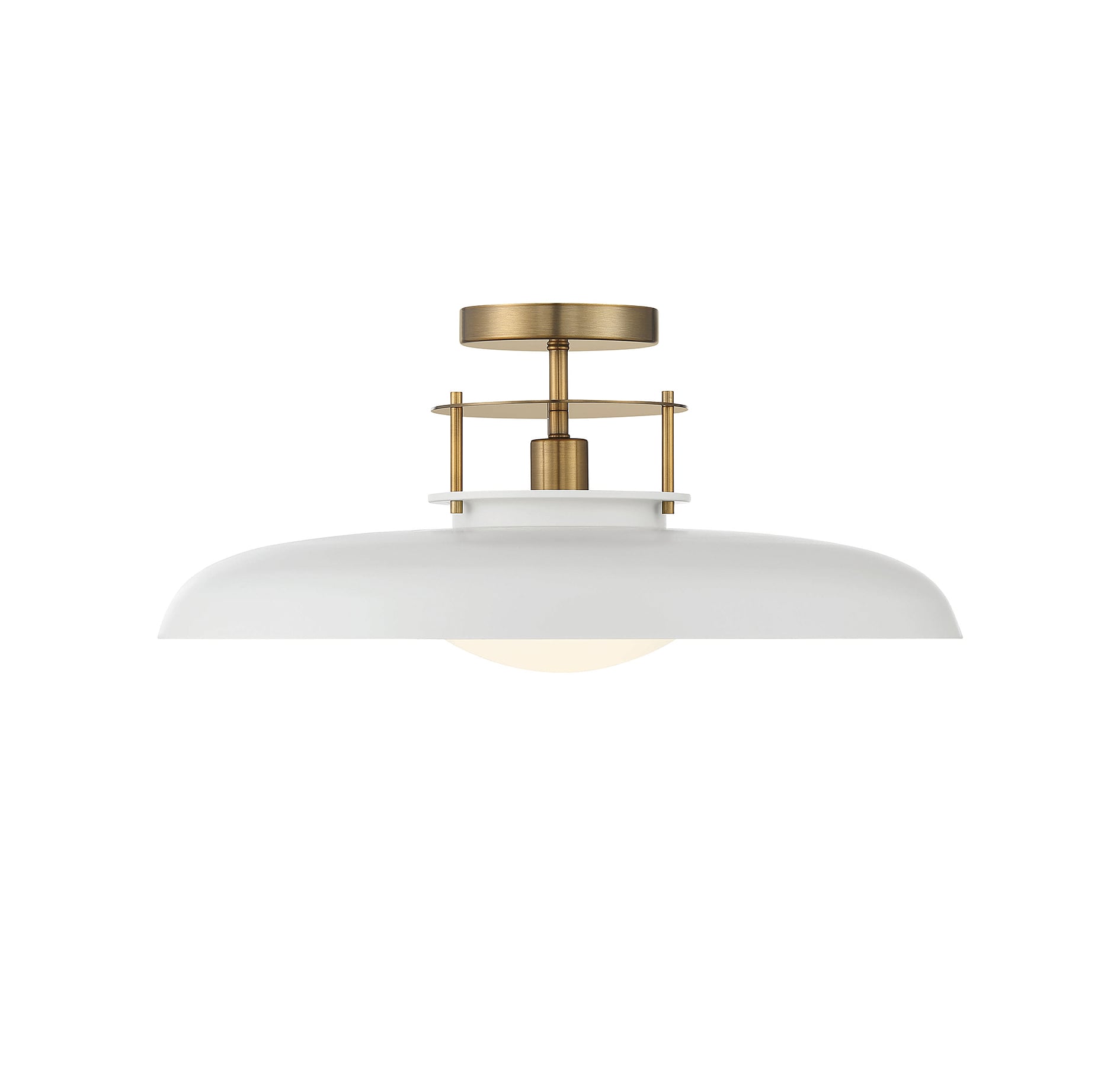 Vintage Opal Glass Semi-Flush Mount with Warm Brass Accents