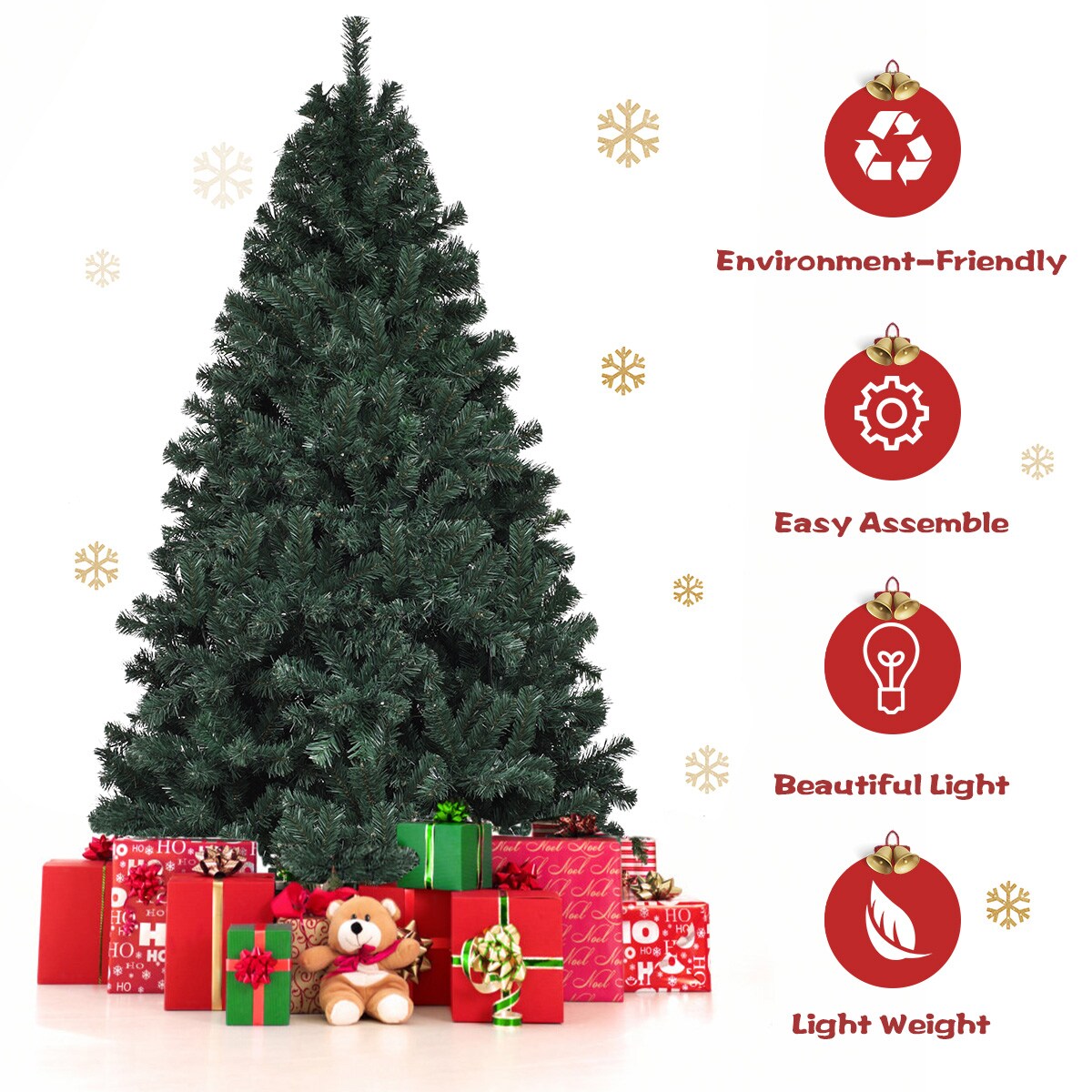 Goplus 7.5-ft Pre-lit Artificial Christmas Tree with LED Lights in the ...