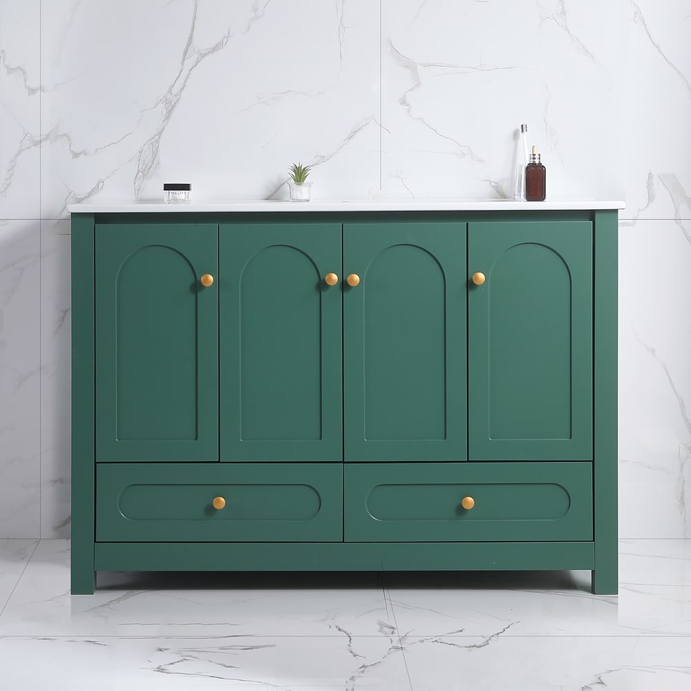 Vanityfus 48-in Bathroom Vanity Single Ceramic Sink with Soft-Close Drawers and Doors-Green