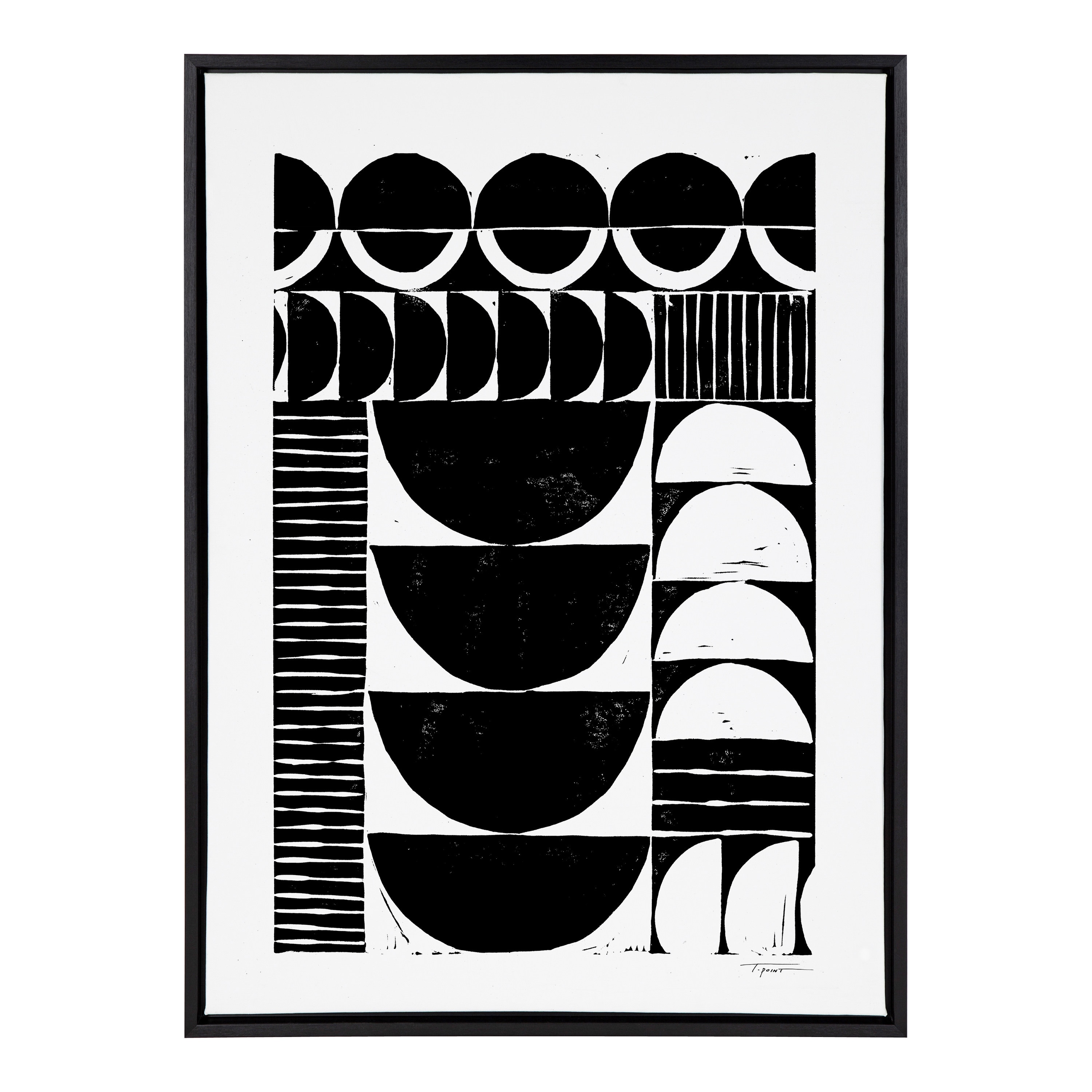Kate and Laurel 217691 Modern Circular Pattern Block Print Statement Goods Black Framed 38-in H x 28-in W Abstract Print on Canvas