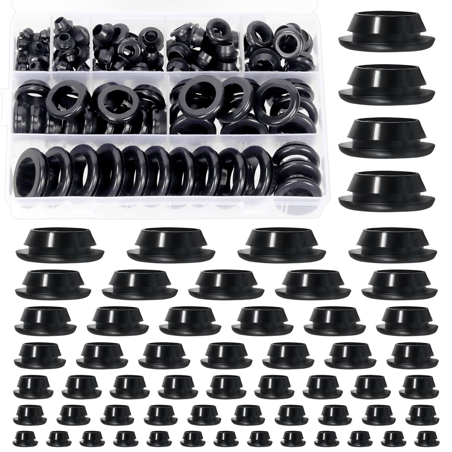 OGETFUUR 140 Pcs 8 Sizes Rubber Grommet Kit 4-25mm Eyelet Ring Gasket Firewall Hole Plug for Wire Cable Protection Automotive Marine Grommet Kit #L5YSRA080417