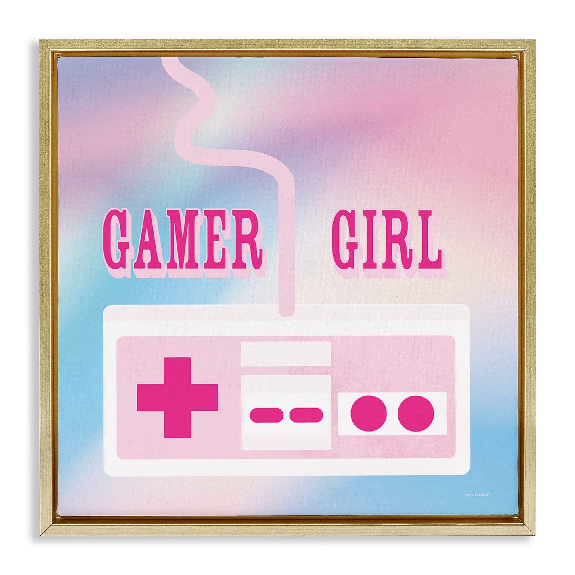 Stupell Industries BS-711-FFG-24X24 Pastel Gamer Girl Controller Gold Framed Floater Canvas Wall Art By Yass Naffas Designs 25 x 25