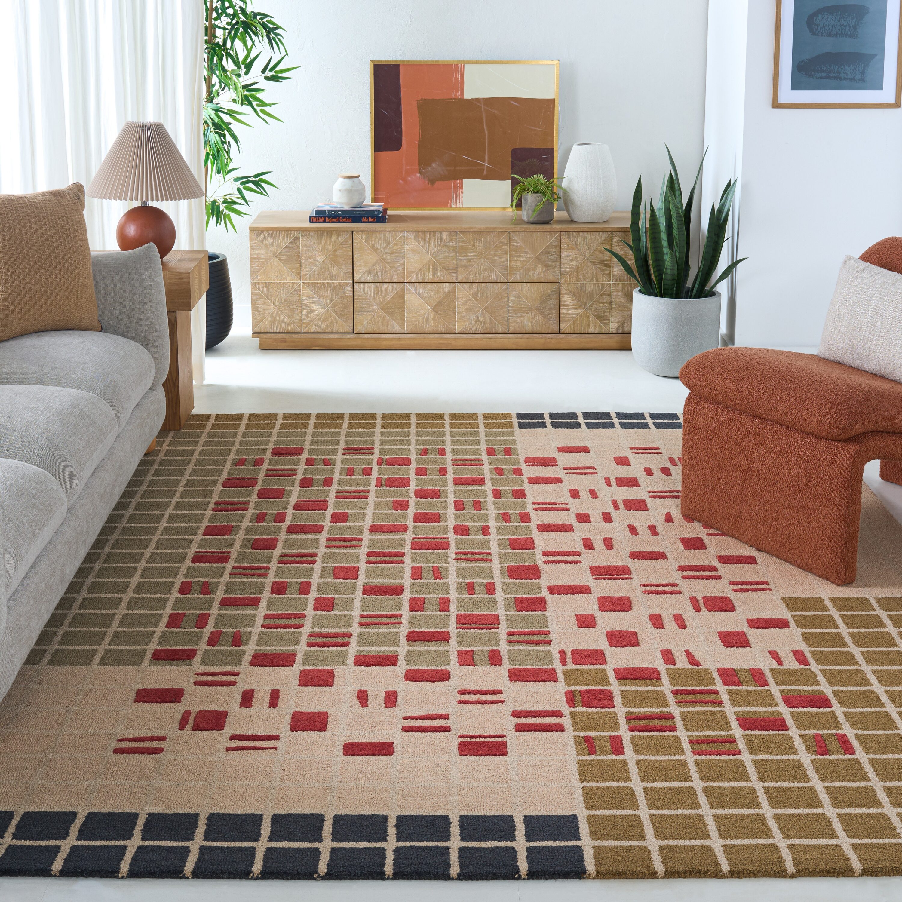 Genre 206F Checkered Grey Red 8in x 10in Rug