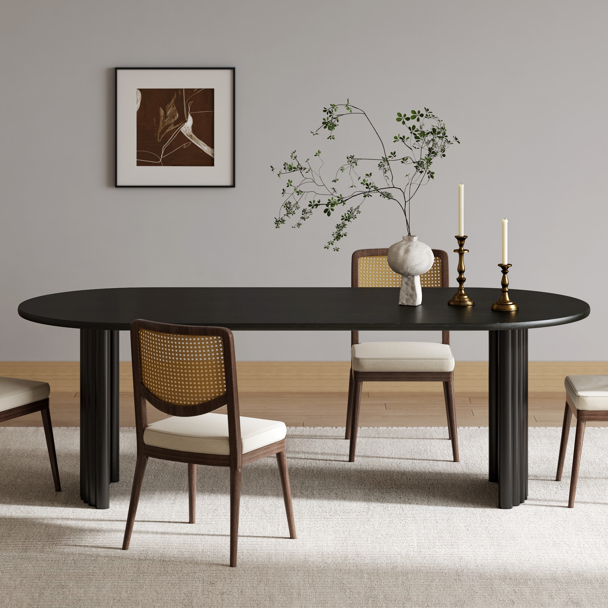 Dovelina - Solid Wood Modern Dining Table Kitchen Table with Fluted Base for 6 People