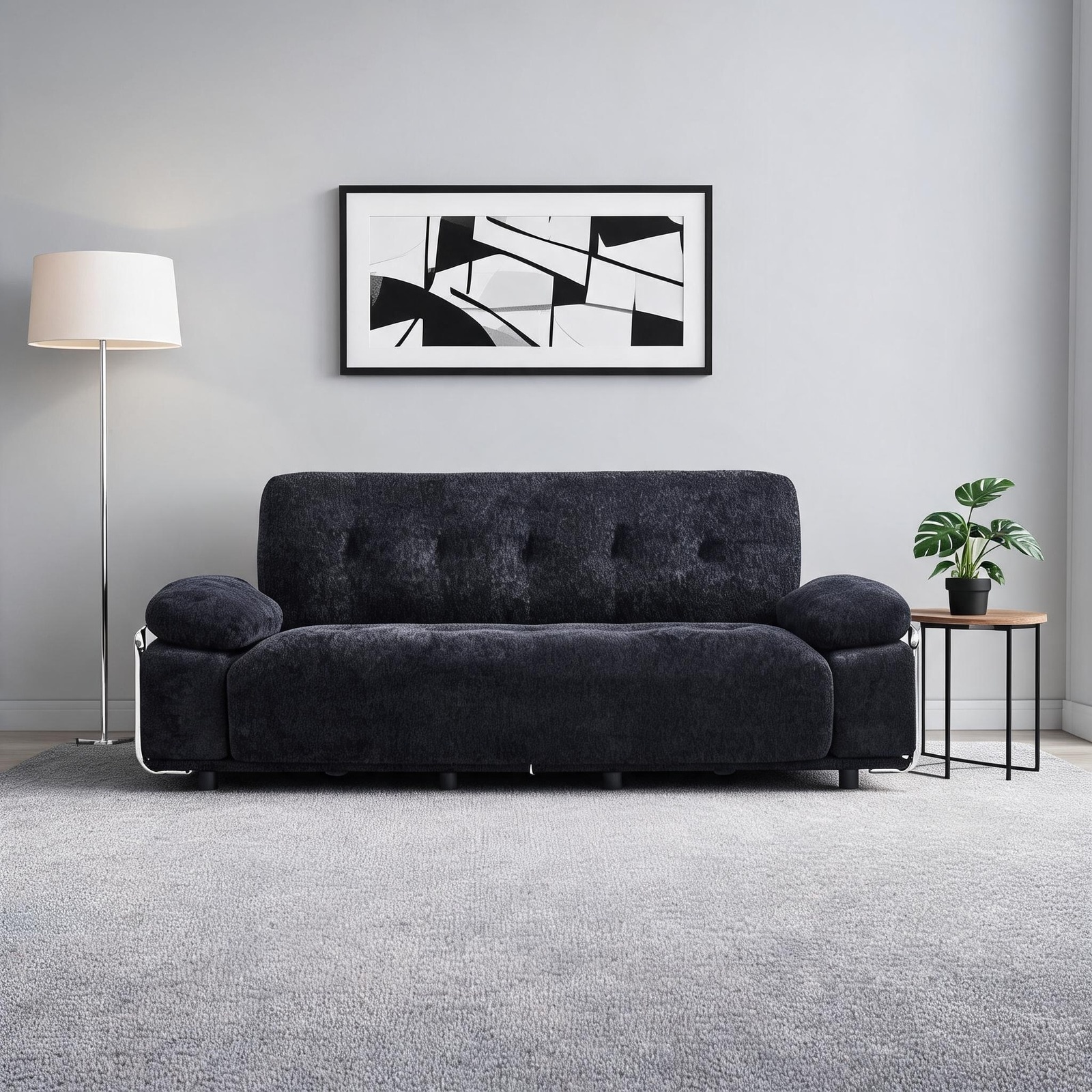 Horizons Prime 89 inch Black Chenille Fabric Modern Sofa with Compression Seat Cushions and Back Cushions