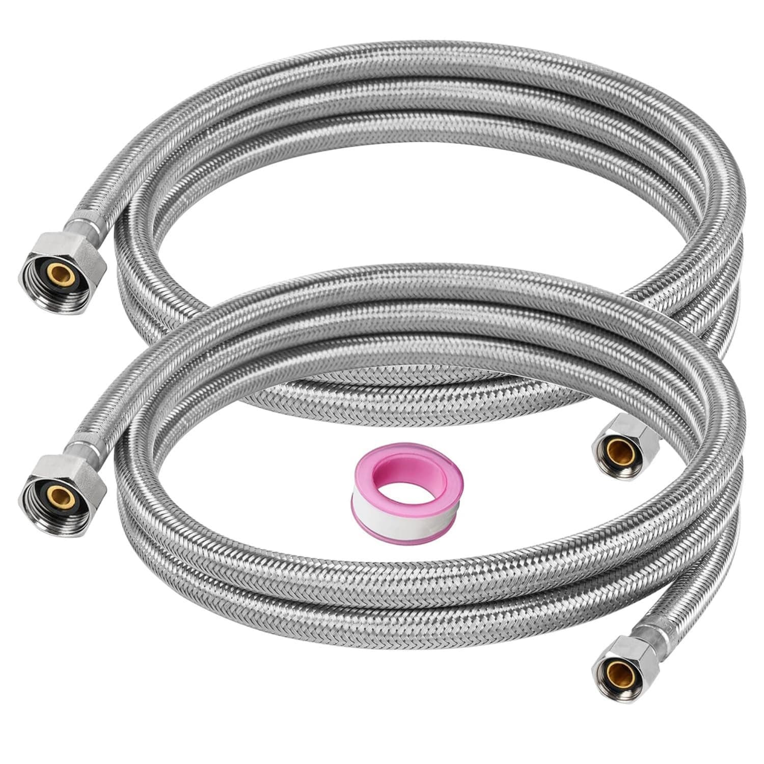 OGETFUUR 2-Pack 3/8-in Compressionmp x 1/2-in FIP x 60-in Silver Stainless Steel Braided Faucet Supply Line for Bathroom Faucet Sink #L5ZQYA831PSL10