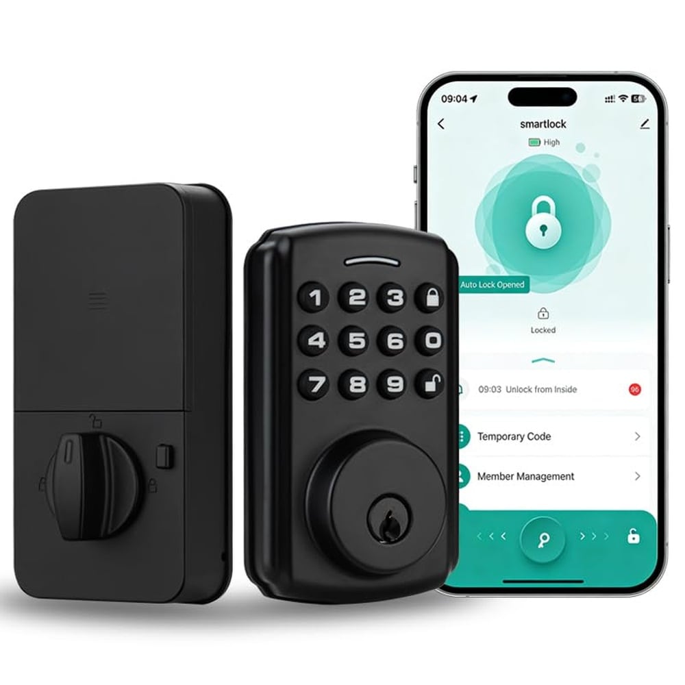 LILILIAN FMY Smart Deadbolt Lock Black Suede Keypad Entry Wi Fi Compatible with 2.4 GHz for Remote Access and Temporary Passwords #LRO0821E817