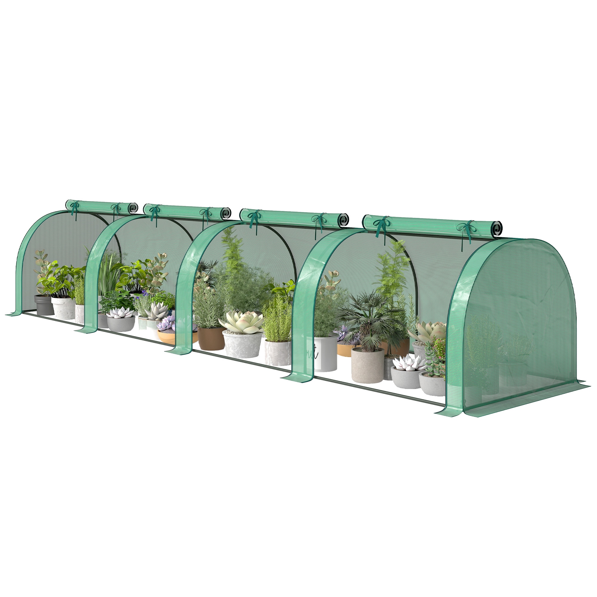 Bestcore Portable Mini Greenhouse with 4 Roll-Up Zippered Doors 140 GSM PE Cover 177.2 x 39.4 x 31.5 in for Balcony and Patio Use Green