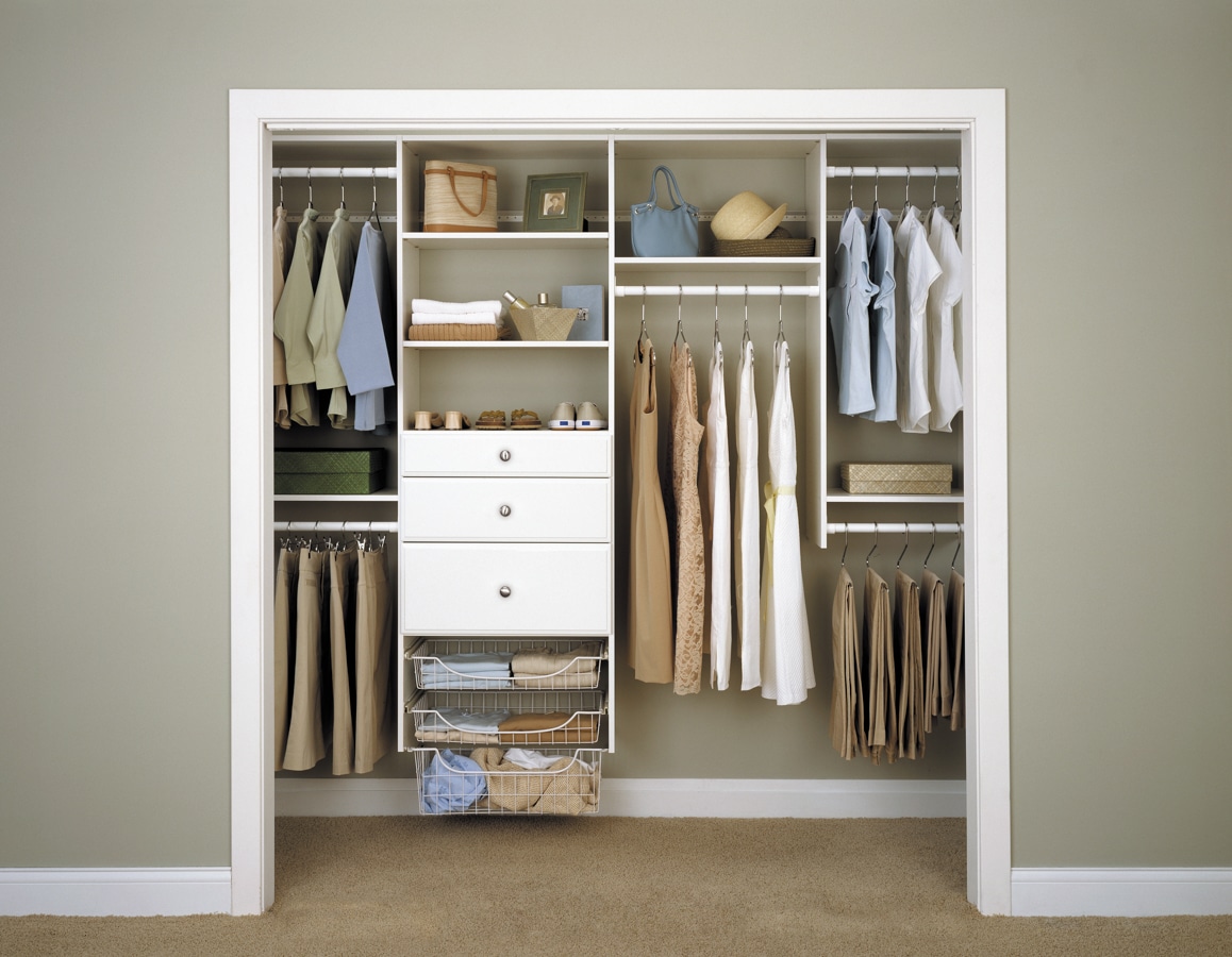 Easy Track 6.5-ft to 9.5-ft W x 7-ft H White Solid Shelving Wood Closet System | PH173-WH