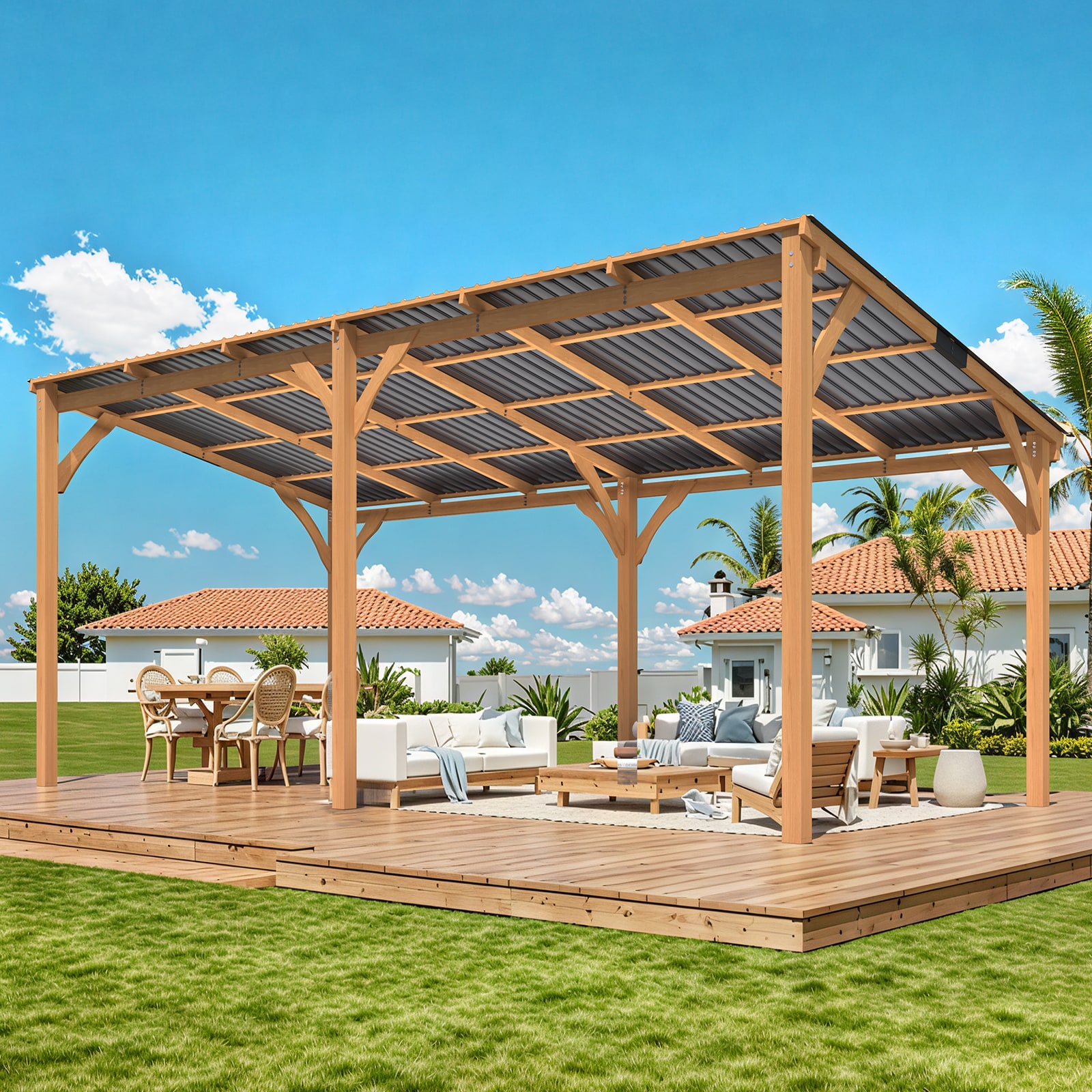 AECOJOY 16557MS-LS02  20' x 10' Outdoor Wood Ceder Gazebo for Patio
