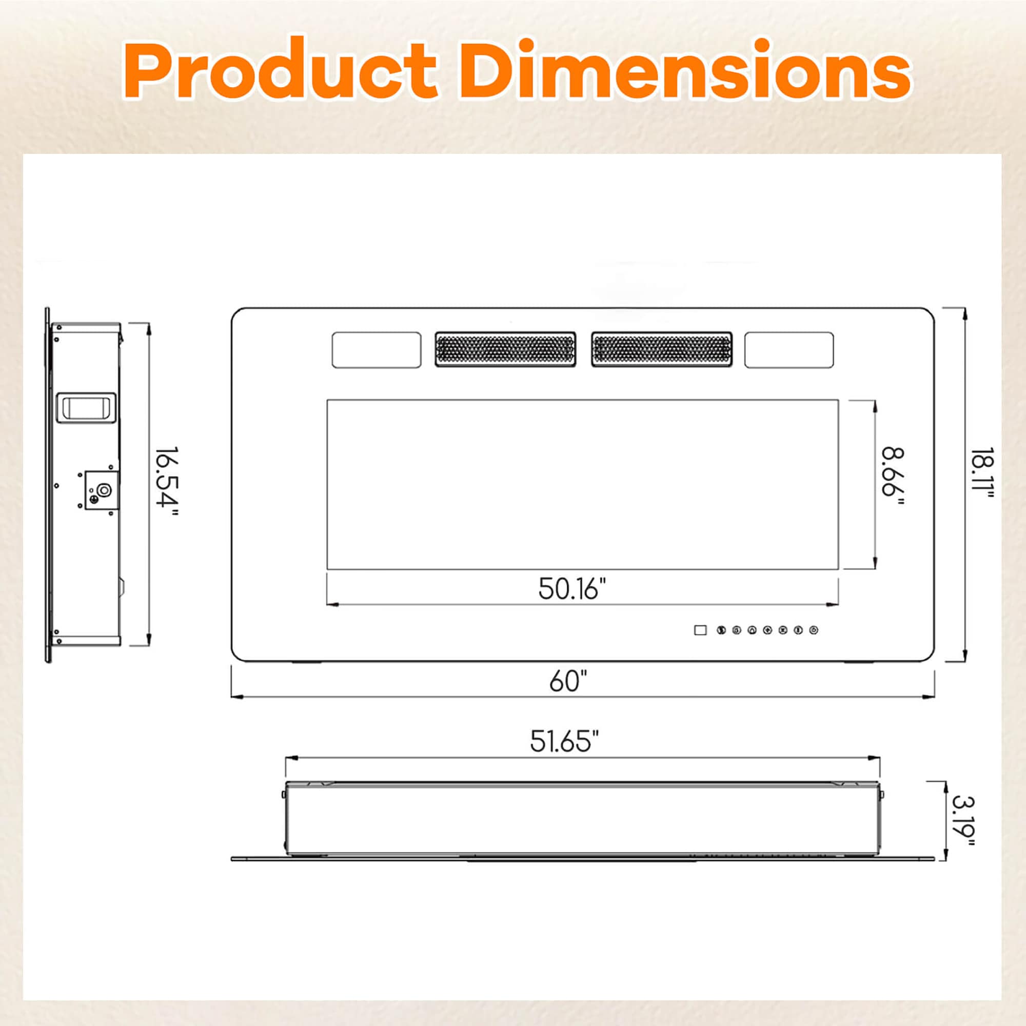 Goplus FP10235US-60 15-Inches W Black Free standing LED Flat wall Electric Fireplace with Remote Control Included