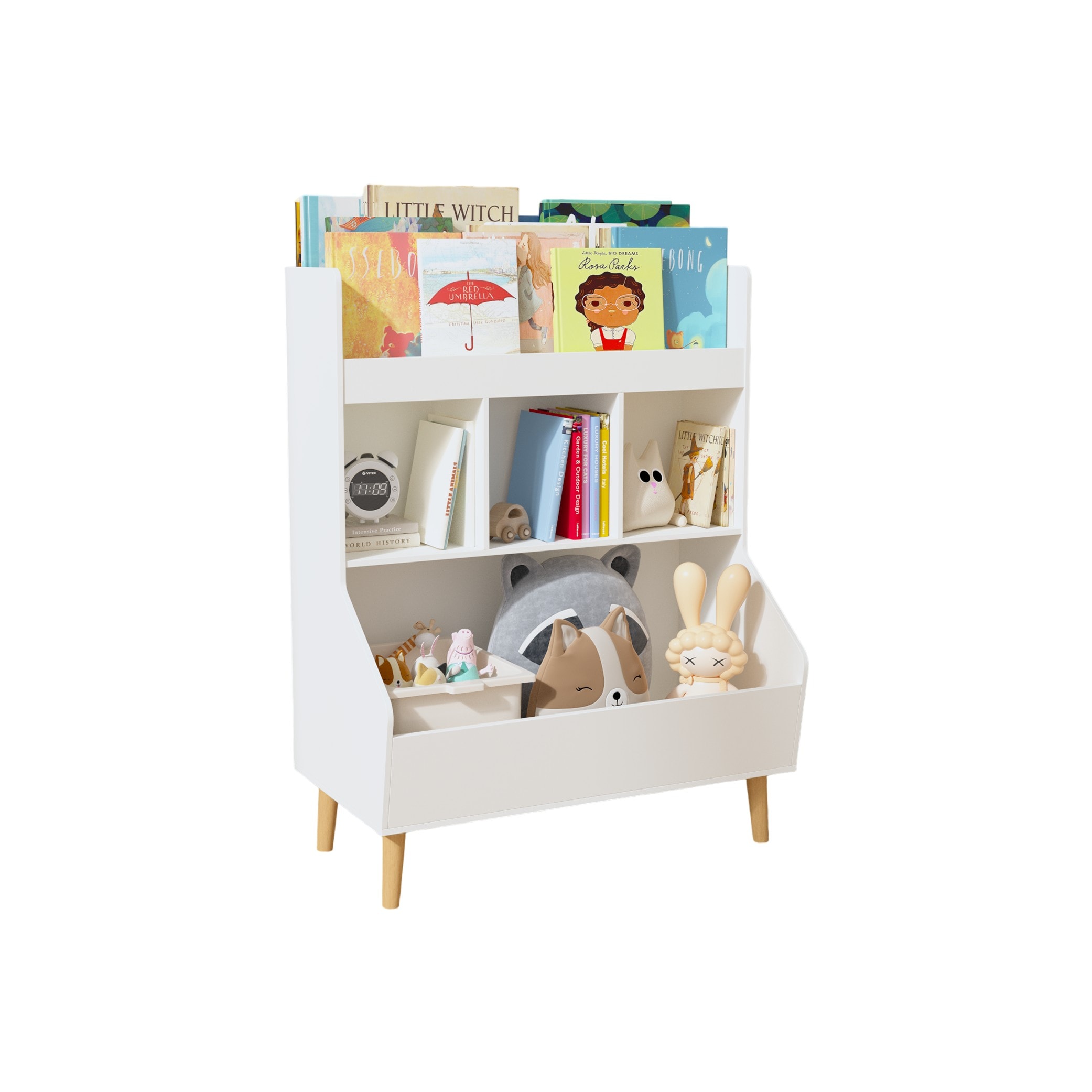 Maocao Hoom JLP200978 White 3 -Compartment Kids book rack ( 15.8-in W x 36.2-in H x 27.6-in D )