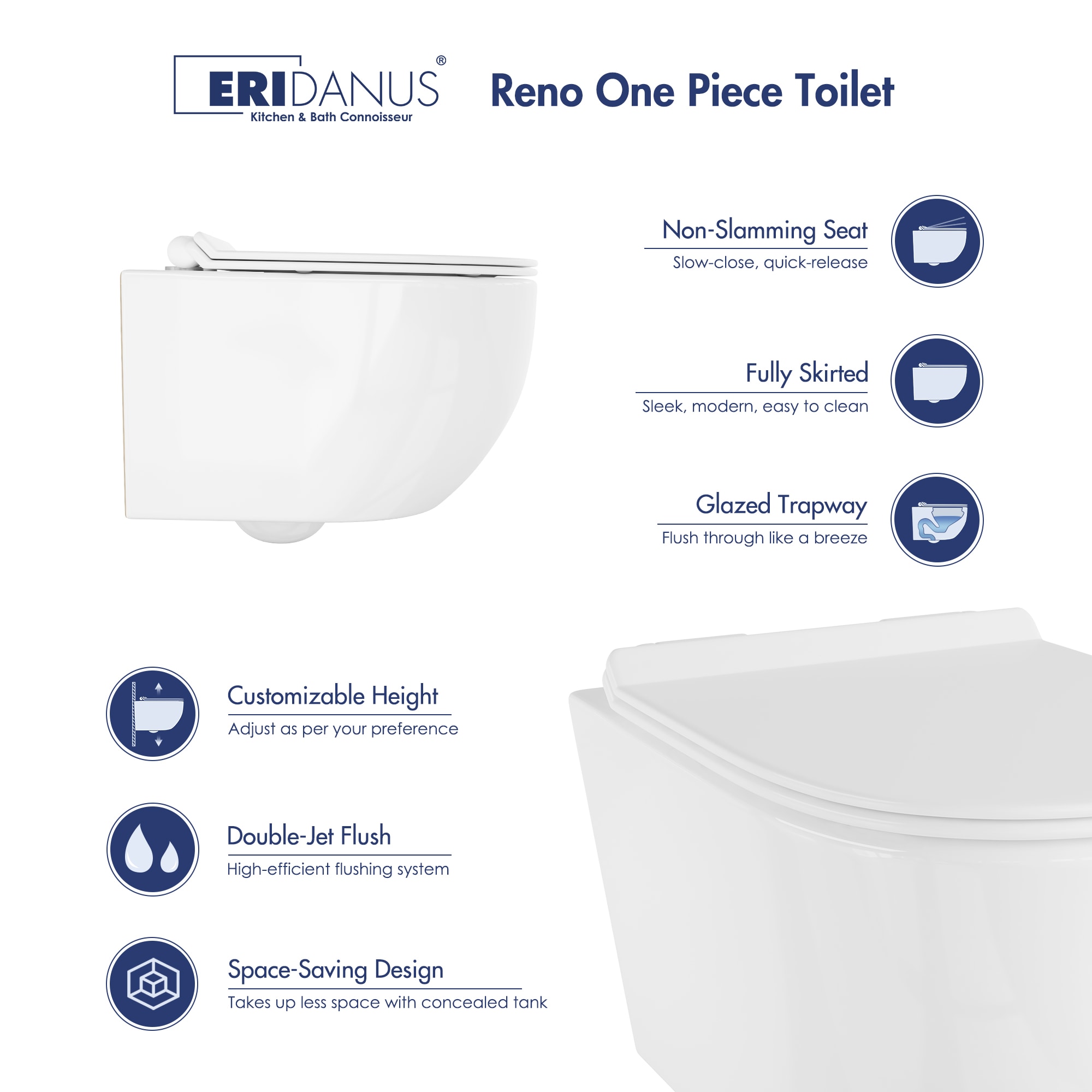 Hampton White Wall Mounted Dual Flush Toilet