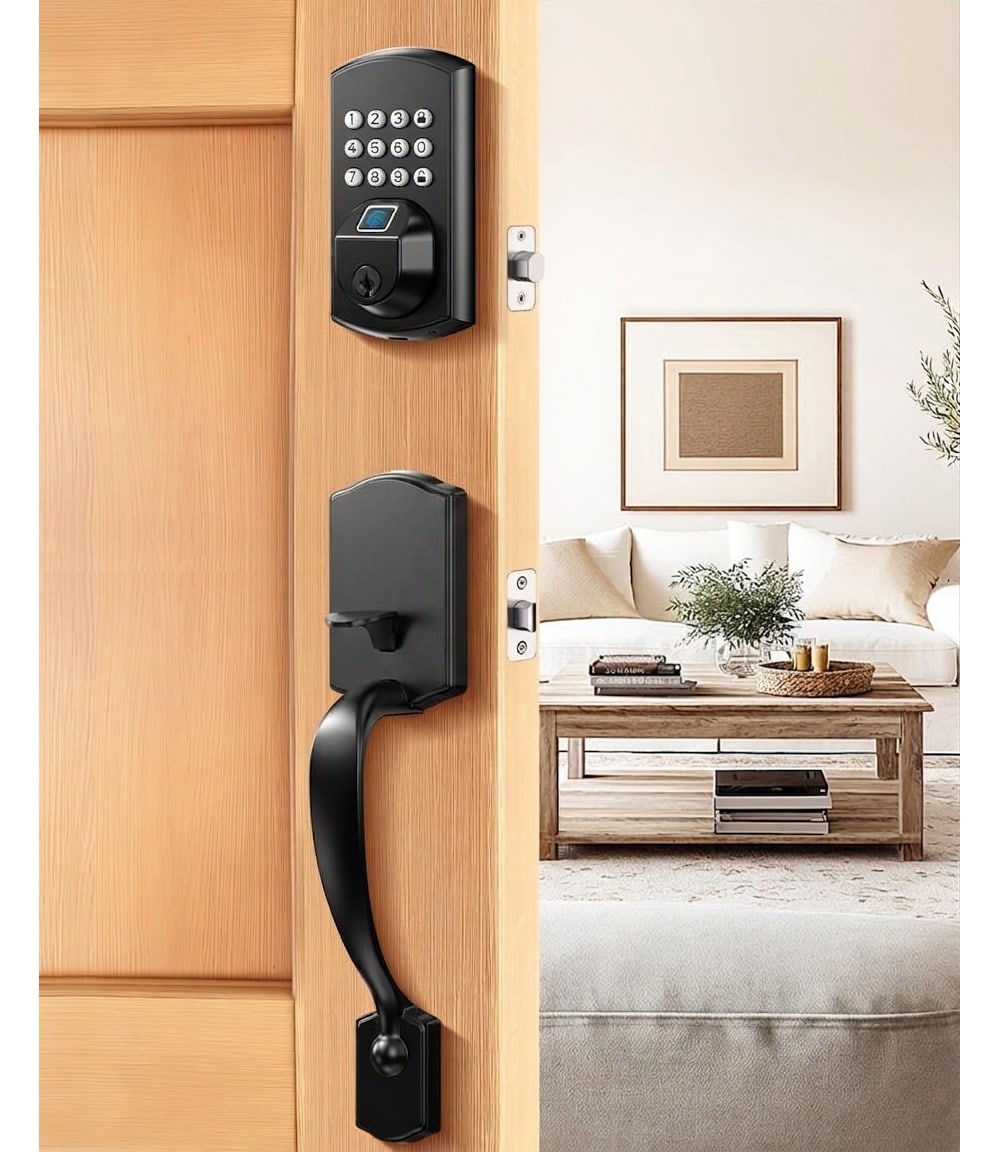 Adrinfly Electronic Keypad Door Lock Set Keyless Entry Smart Deadbolt Lock with Handle Set Fingerprint PIN Code IP54 Waterproof 1 Set #LAD0509M17