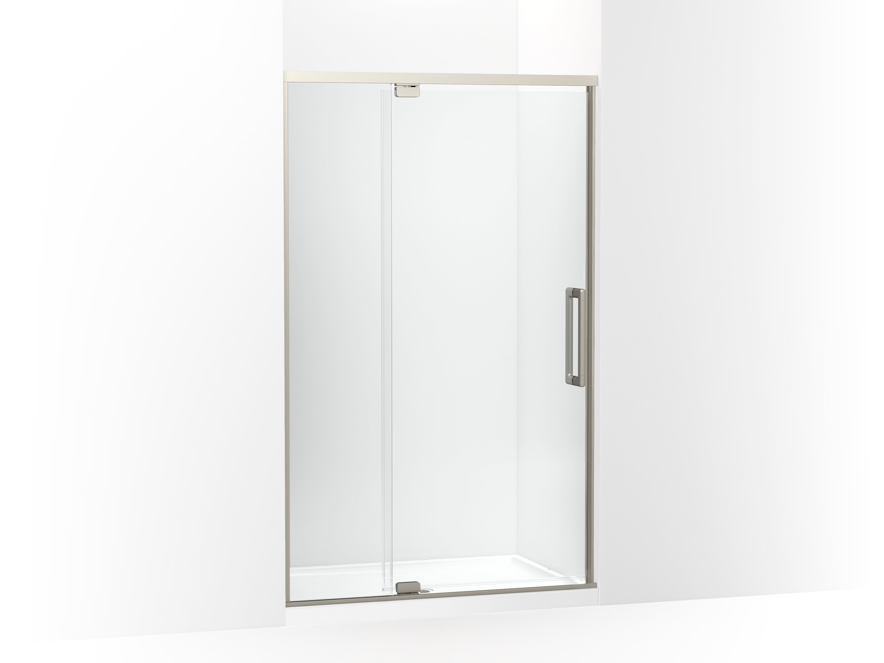 KOHLER Statement Anodized Brushed Nickel 42-in to 48-in W x 76-in H Frameless Clear Glass Bypass Pivot Soft Close Shower door