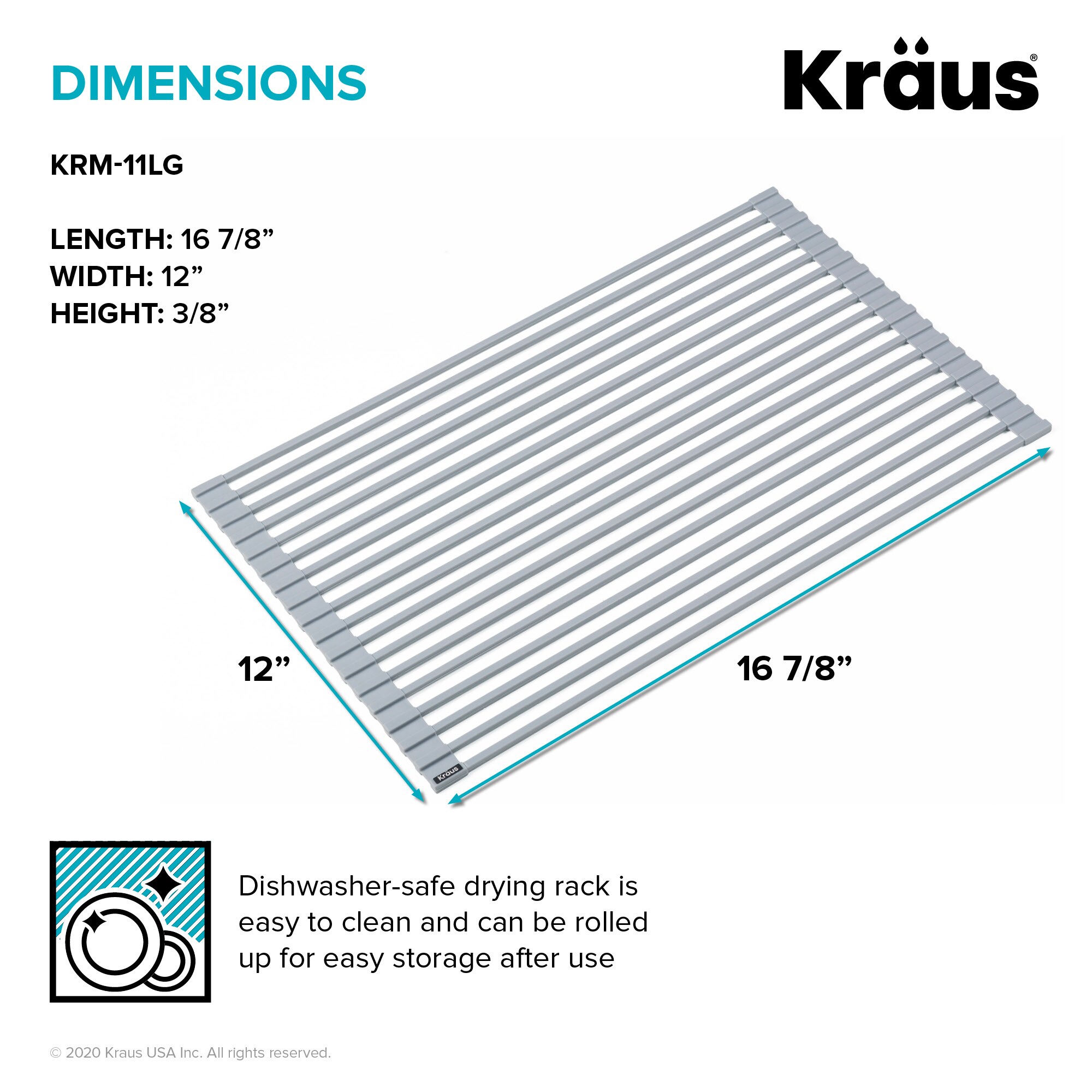 KRAUS Self-Draining Silicone Dish Drying Mat in Light Grey — DirectSinks
