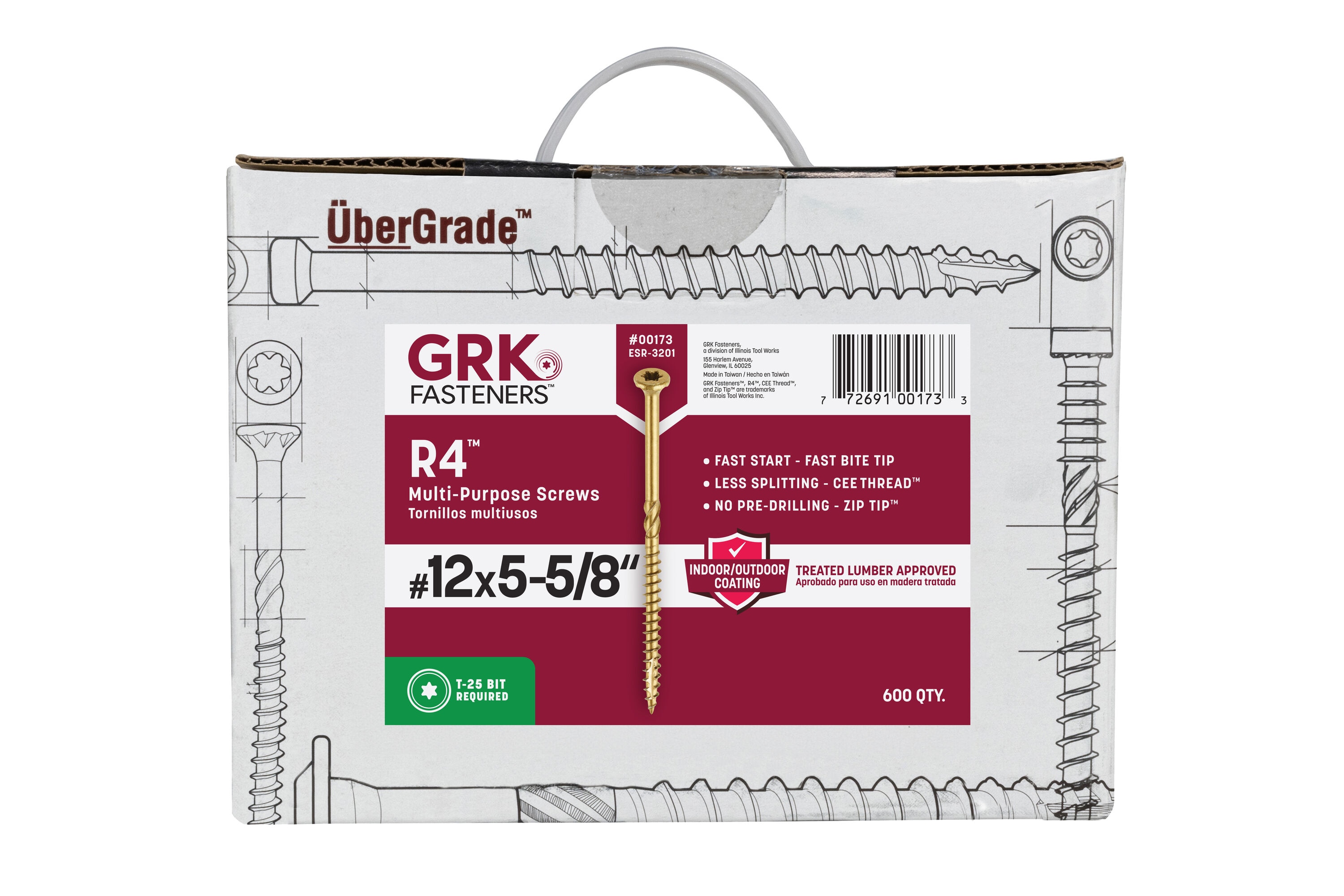 GRK Fasteners 00173 R4 #12 x 5-5/8-in Polymer Exterior Wood screws ( 600 -Per Box )