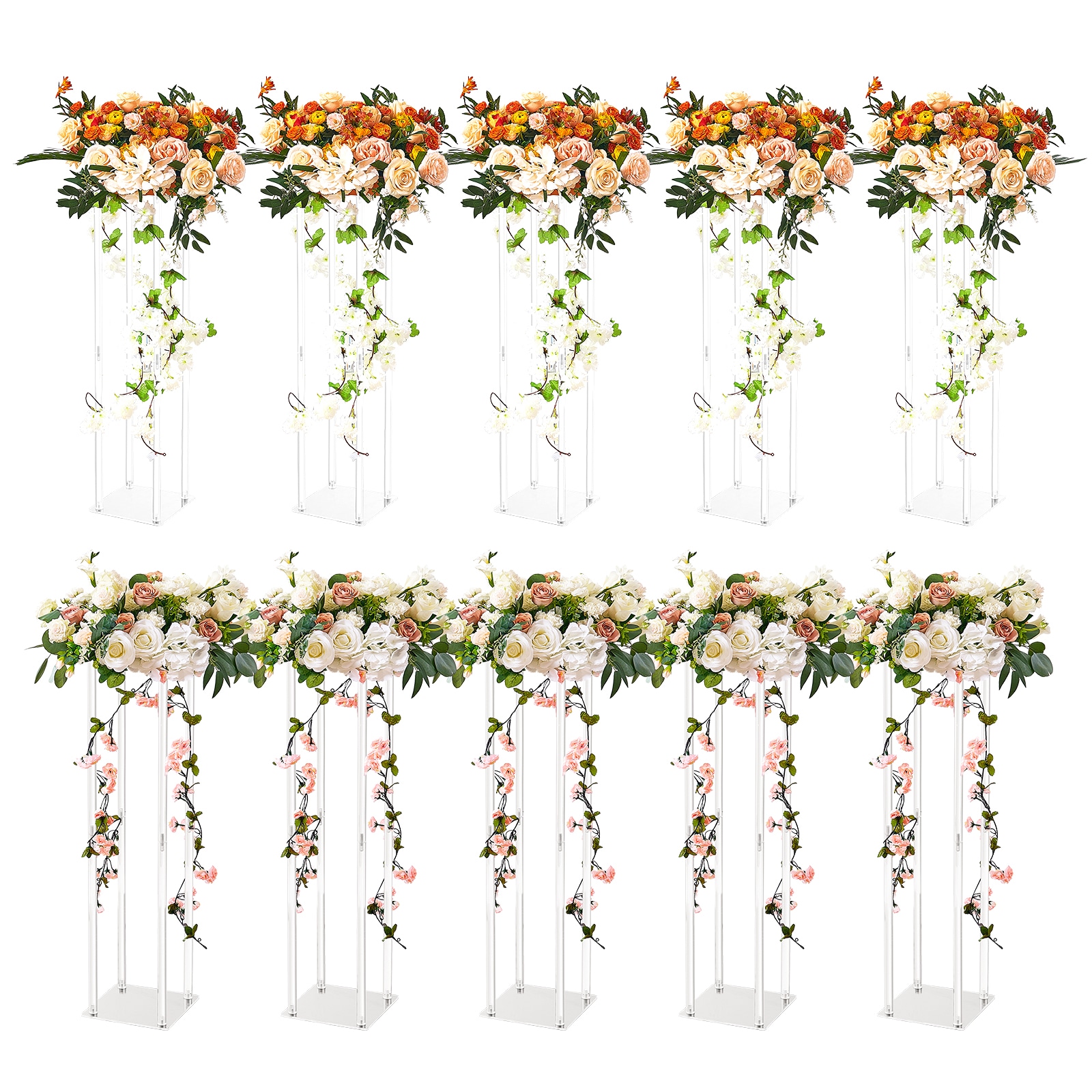 Mecale 10-Pack Acrylic Wedding Flower Stand 23.6-in Cylinder Column Floral Display Rack Clear