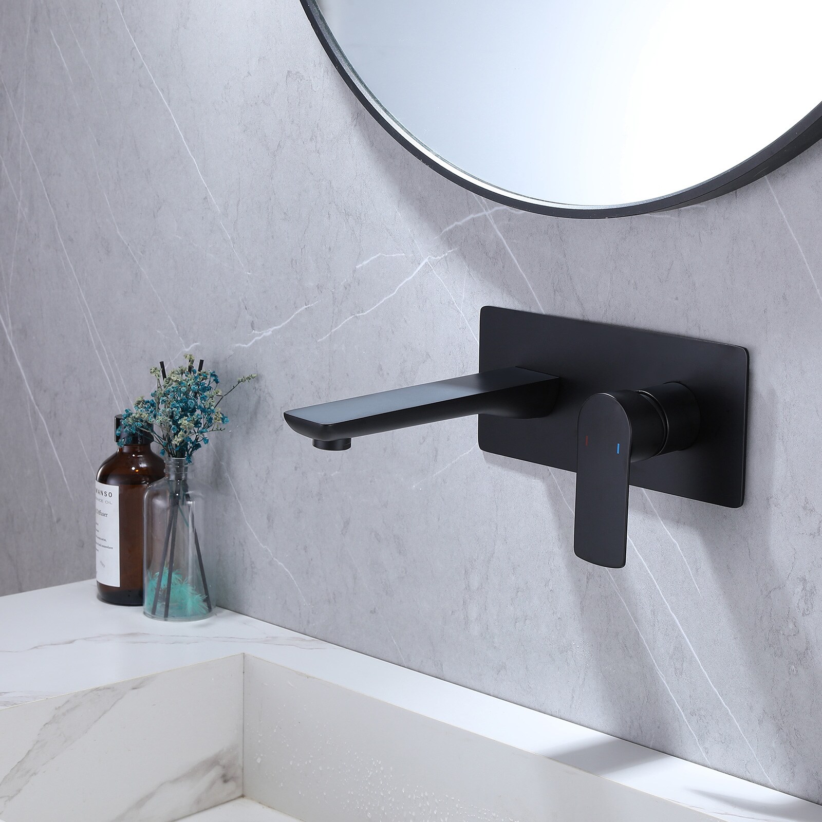 Matte Black Single-Handle Wall-Mount Bathroom Faucet