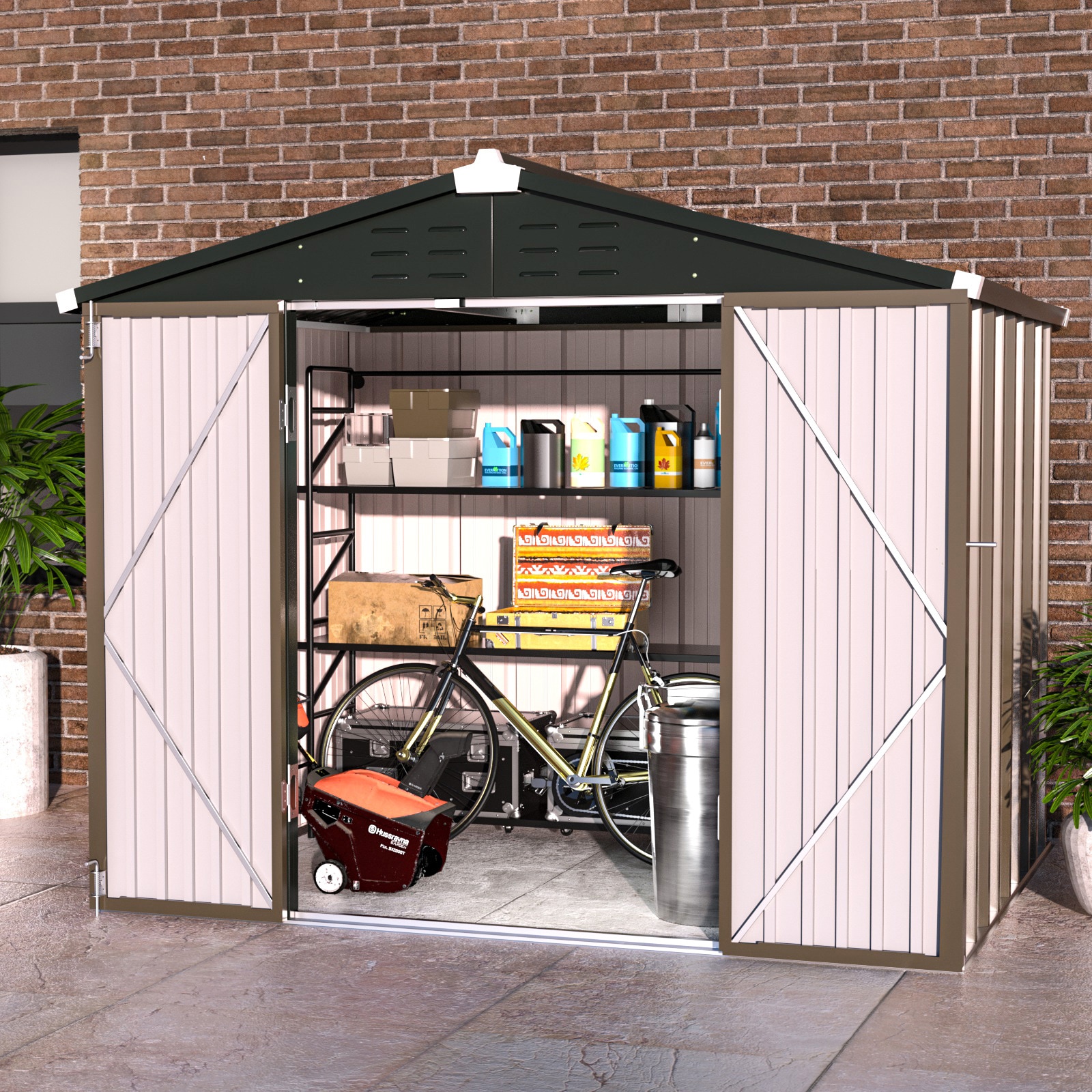 8-ft x 6-ft Metal Shed Galvanized Steel Storage Shed in Brown | - UDPATIO TP86BRO-LW