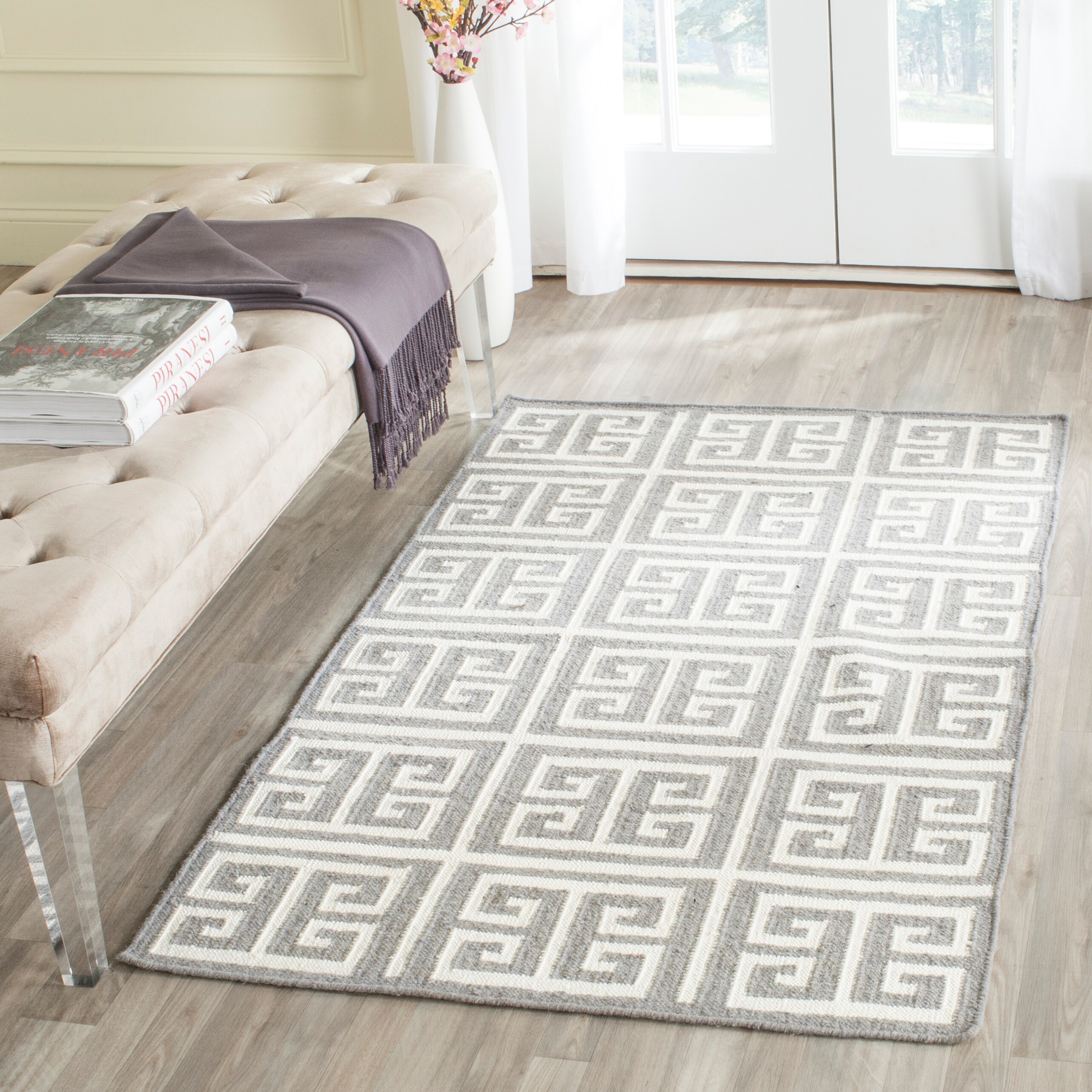  Dhurries 626 Gray/Ivory Contemporary 3ft x 5ft Small Rectangle Rug