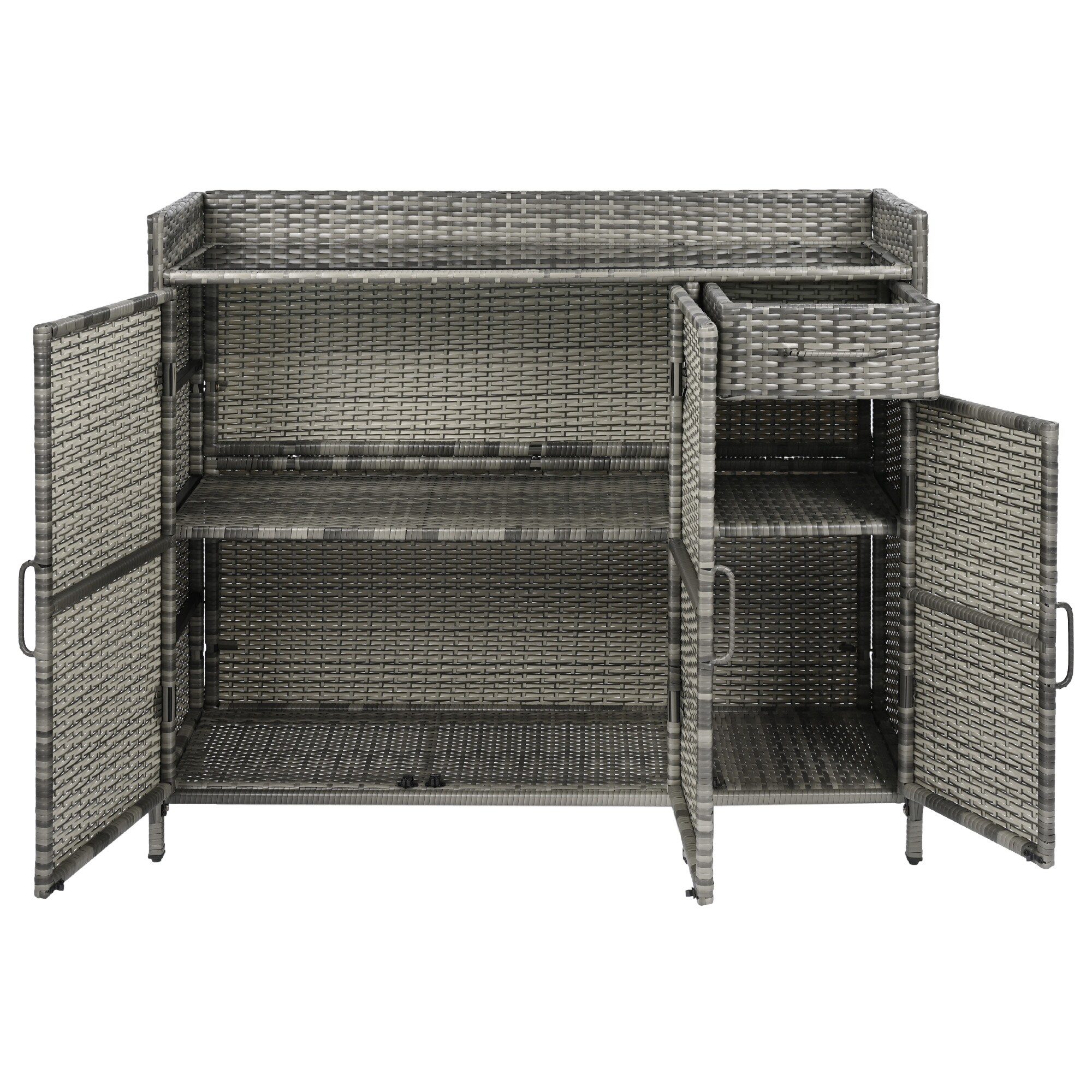 Bybafun YB2600183 Gray Wicker Outdoor Serving Cart