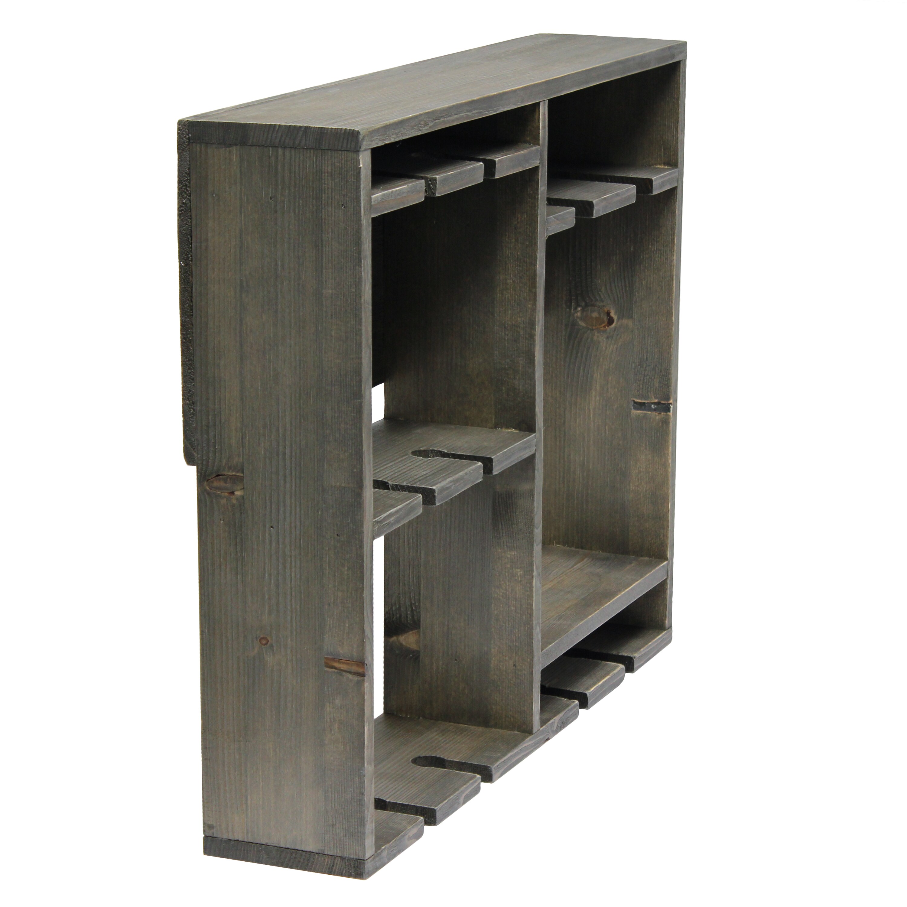 Rustic Gray Wall Mounted Wood Wine Rack with Glass Holder