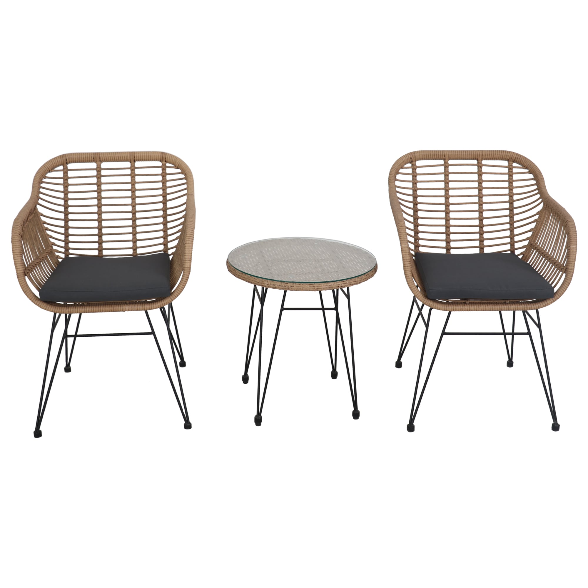 Northlight 34738886 3-Piece Rattan Patio Conversation Set with Gray Cushions